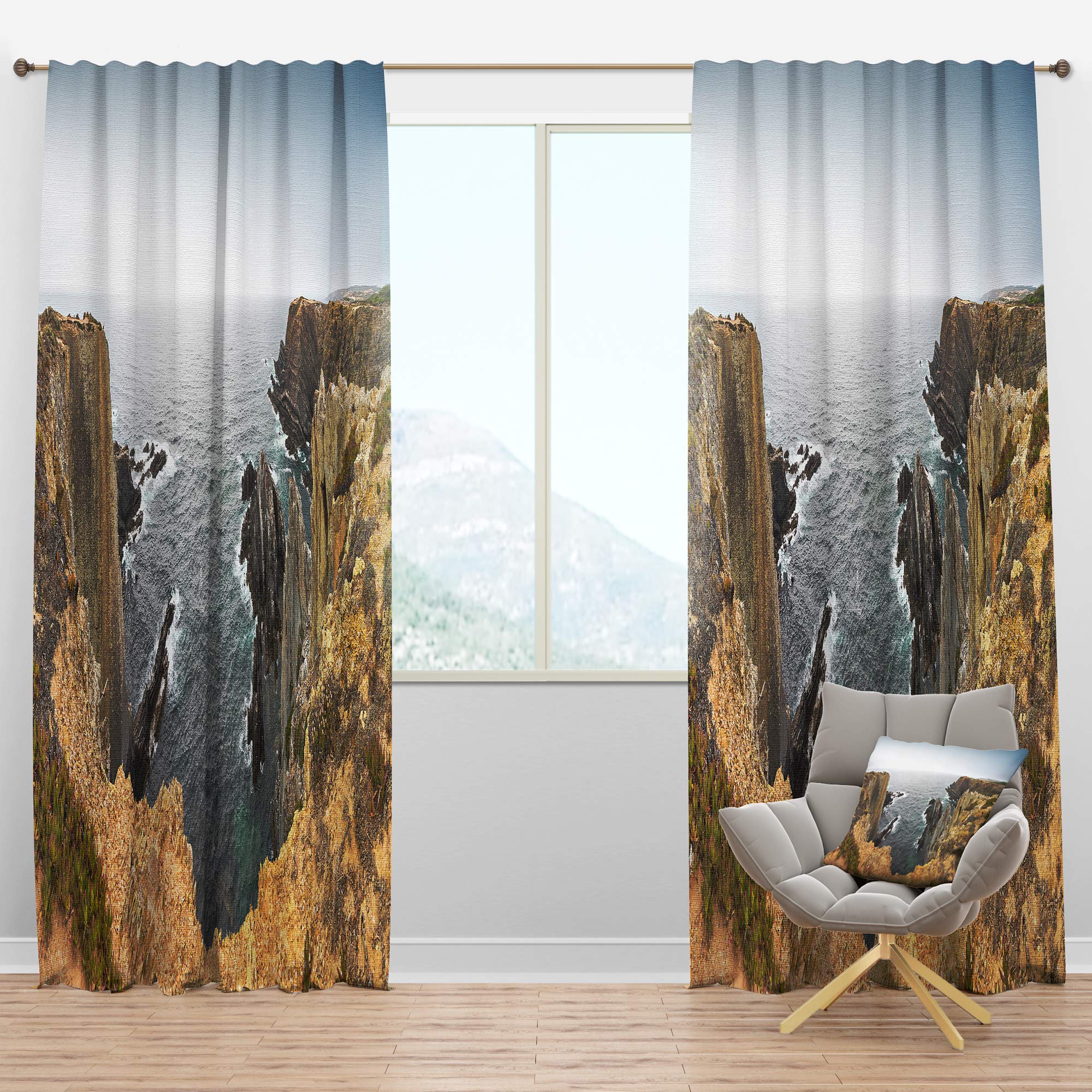 DesignQ Blackout Curtains 'Rocky Bay Portugal Panorama' - Thermal Insulated Single Panel Window Drapes (52x95 inches) for Bedroom & Living Room - Perfect for Light Blocking, Privacy & Energy Savings