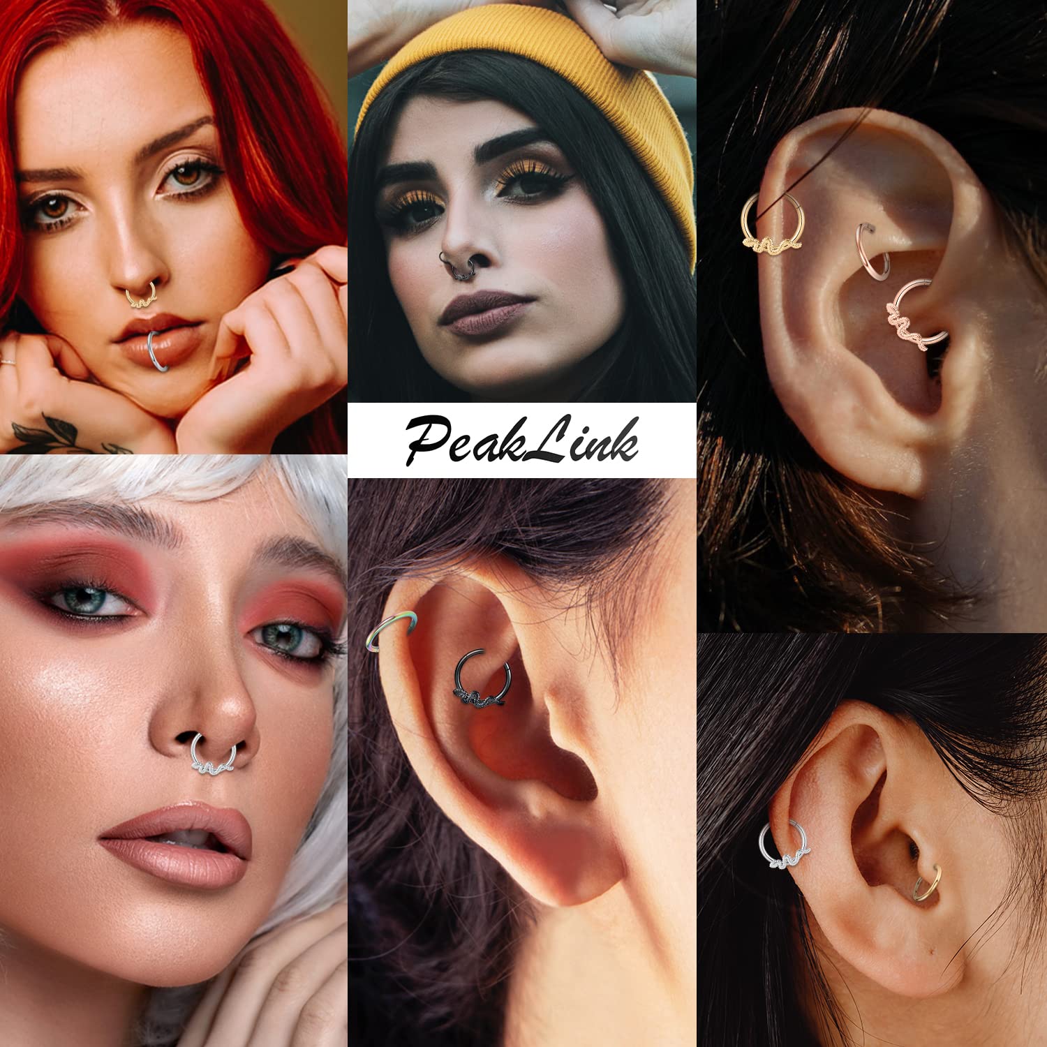 PEAKLINK 16G Septum Hoop Earrings - 316L Surgical Steel Daith, Conch, Tragus, Helix, Rook, Cartilage & Lobe Piercing Jewelry - 2PCS Seamless Clicker Nose Rings (8mm & 10mm) - Perfect for Everyday Wear, Parties & Body Piercing Enthusiasts
