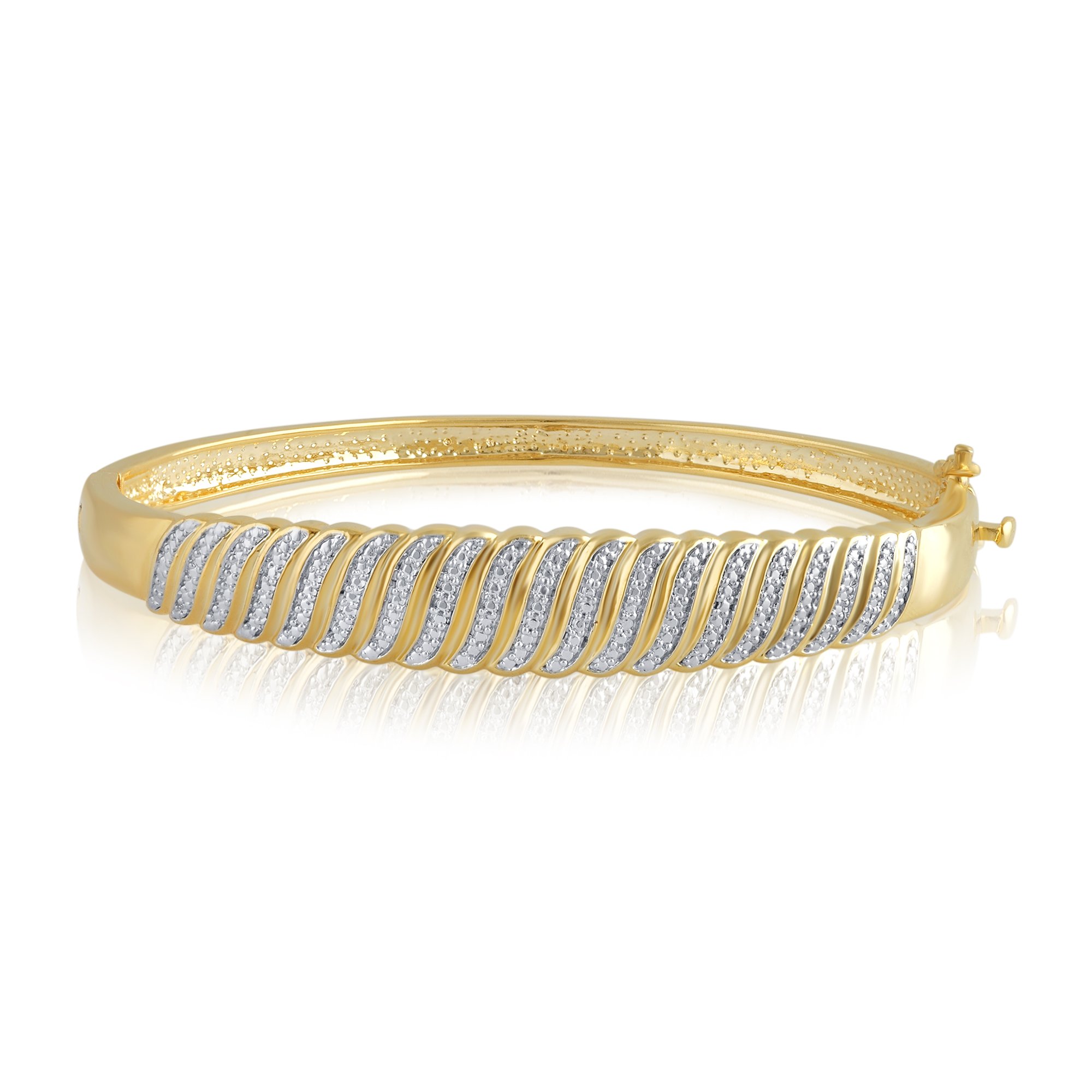 14K Yellow Gold Plated Round Diamond Accent Wedding Bangle Bracelet for Women - Elegant Ethnic Jewelry for Bridal, Anniversary & Special Occasions - Gift Box Included
