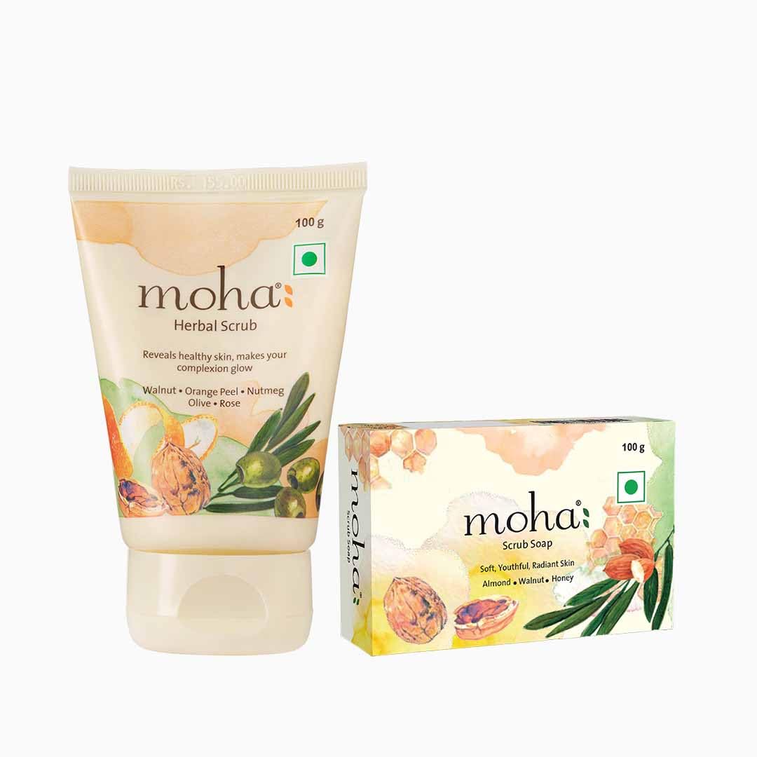 MOHA Exfoliating Scrub Soap & Face Scrub 100G Combo - Walnut, Orange Peel & Olive Oil Blend for Skin Brightening & Gentle Exfoliation | Suitable for All Skin Types | Perfect for Daily Skincare Routine & Spa Treatment at Home
