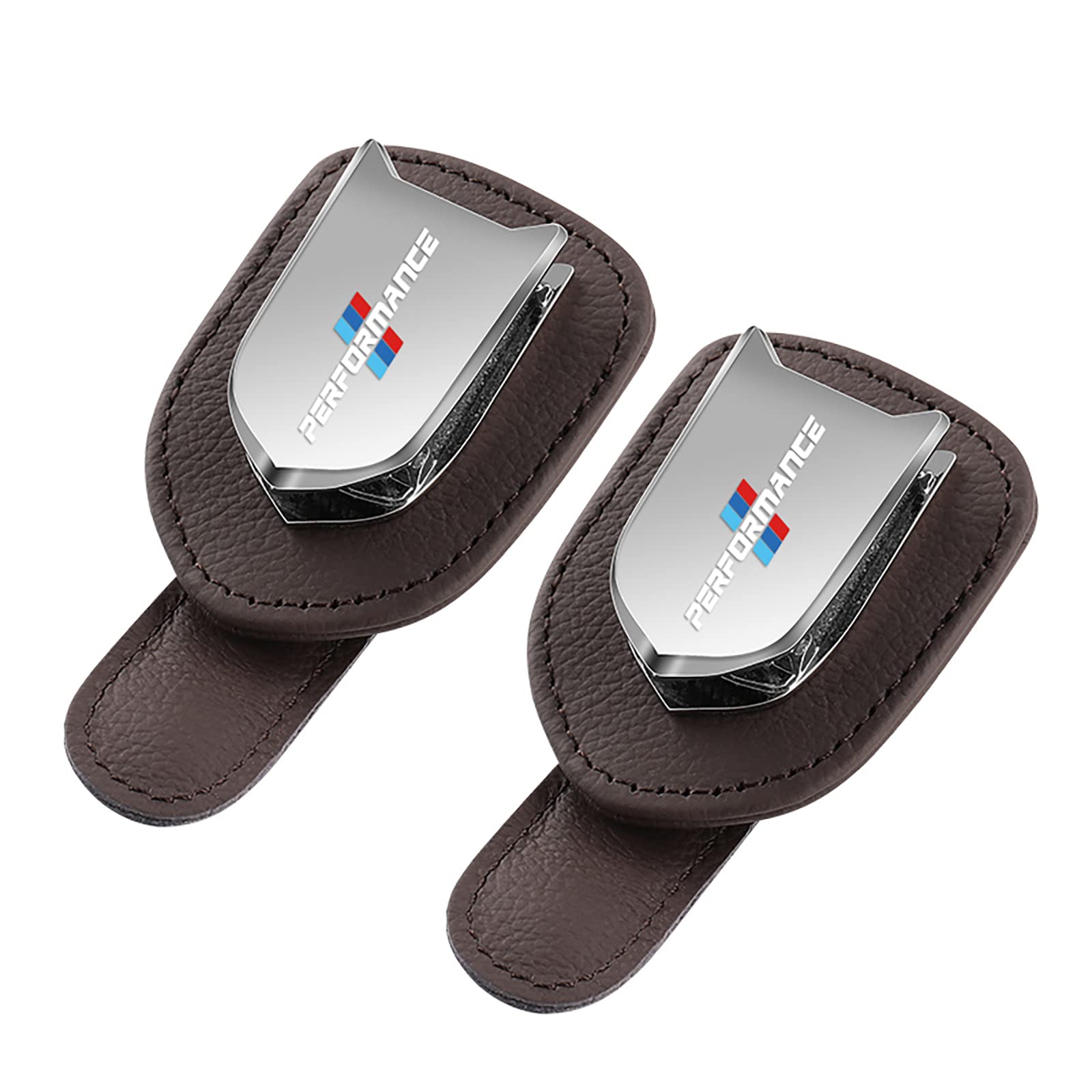 Universal Car Visor Sunglasses Holder - 2 Pack Leather Eyeglass Clip for BMW, Mercedes, Toyota & More | Durable Sun Glass Hanger for Driving, Travel & Road Trips (Brown)