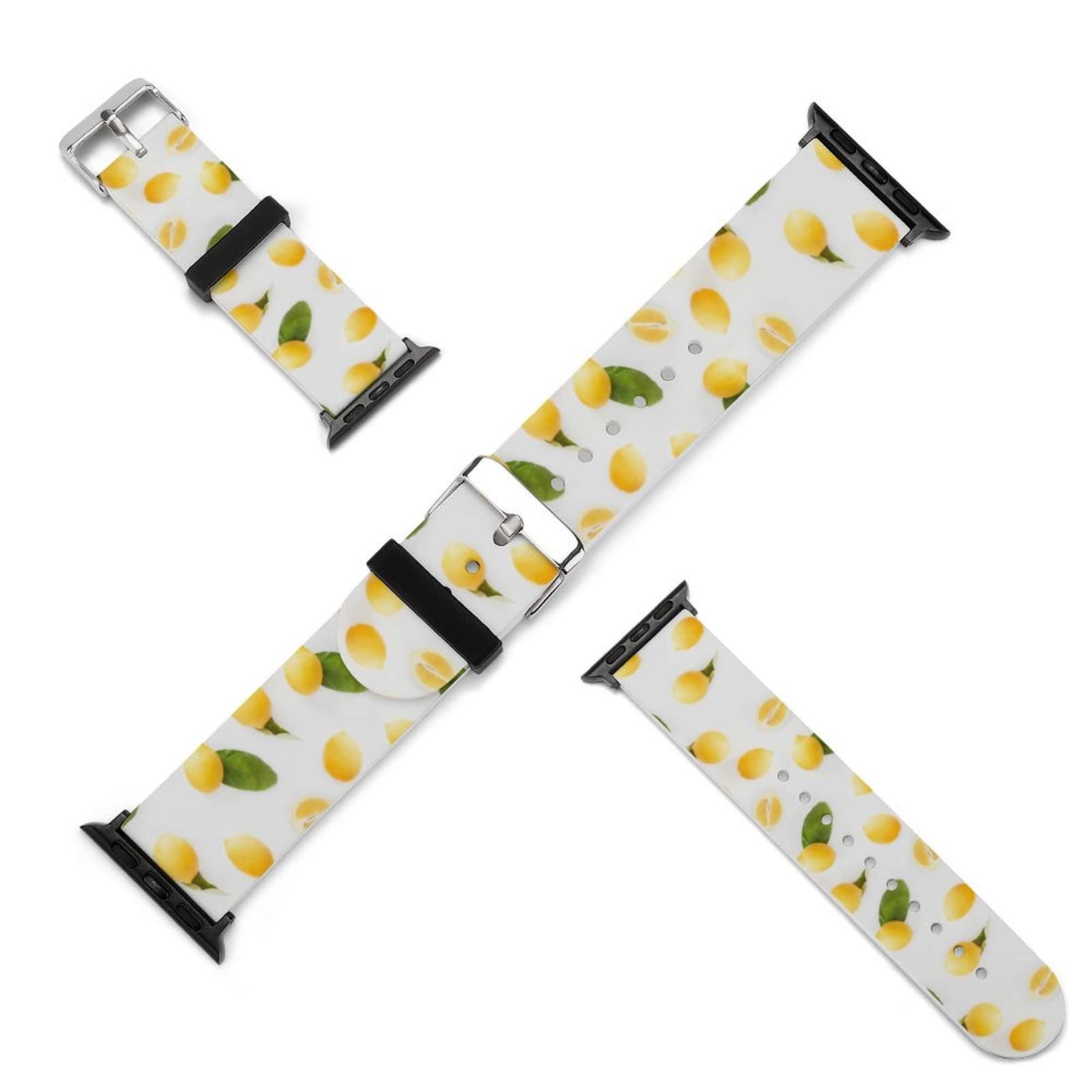 YouTary Yellow Lemon Fruit Summer Pattern Silicone Watch Band - Compatible with Apple Watch Series 5/4/3/2/1/SE, Replacement Strap for Women & Men - Perfect for Beach, Vacation and Summer Outdoor Activities