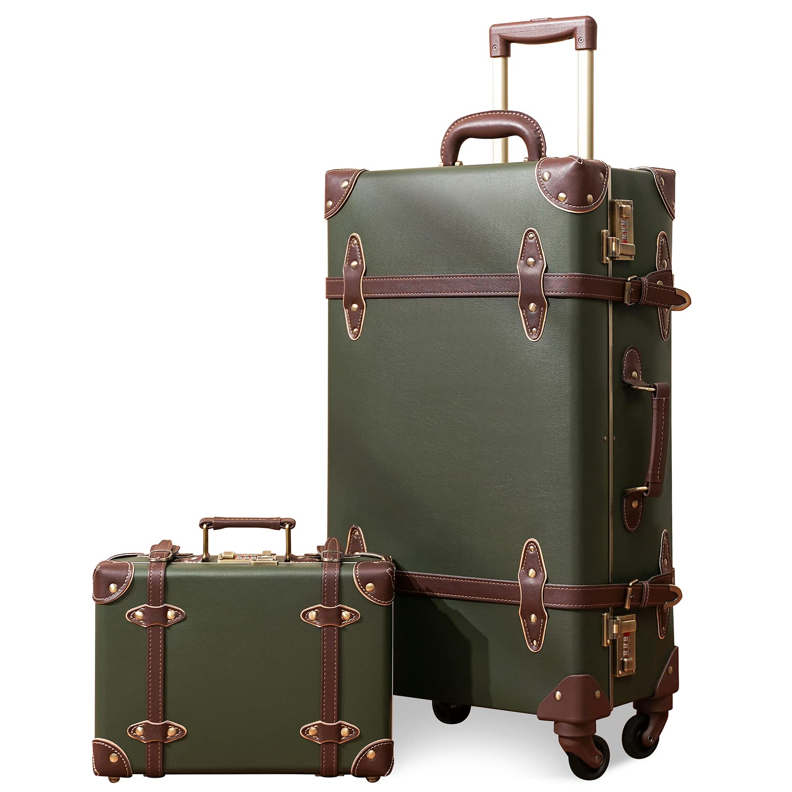 Vintage Suitcase Set for Women - 2 Piece Retro Luggage with Designer Trunk (20