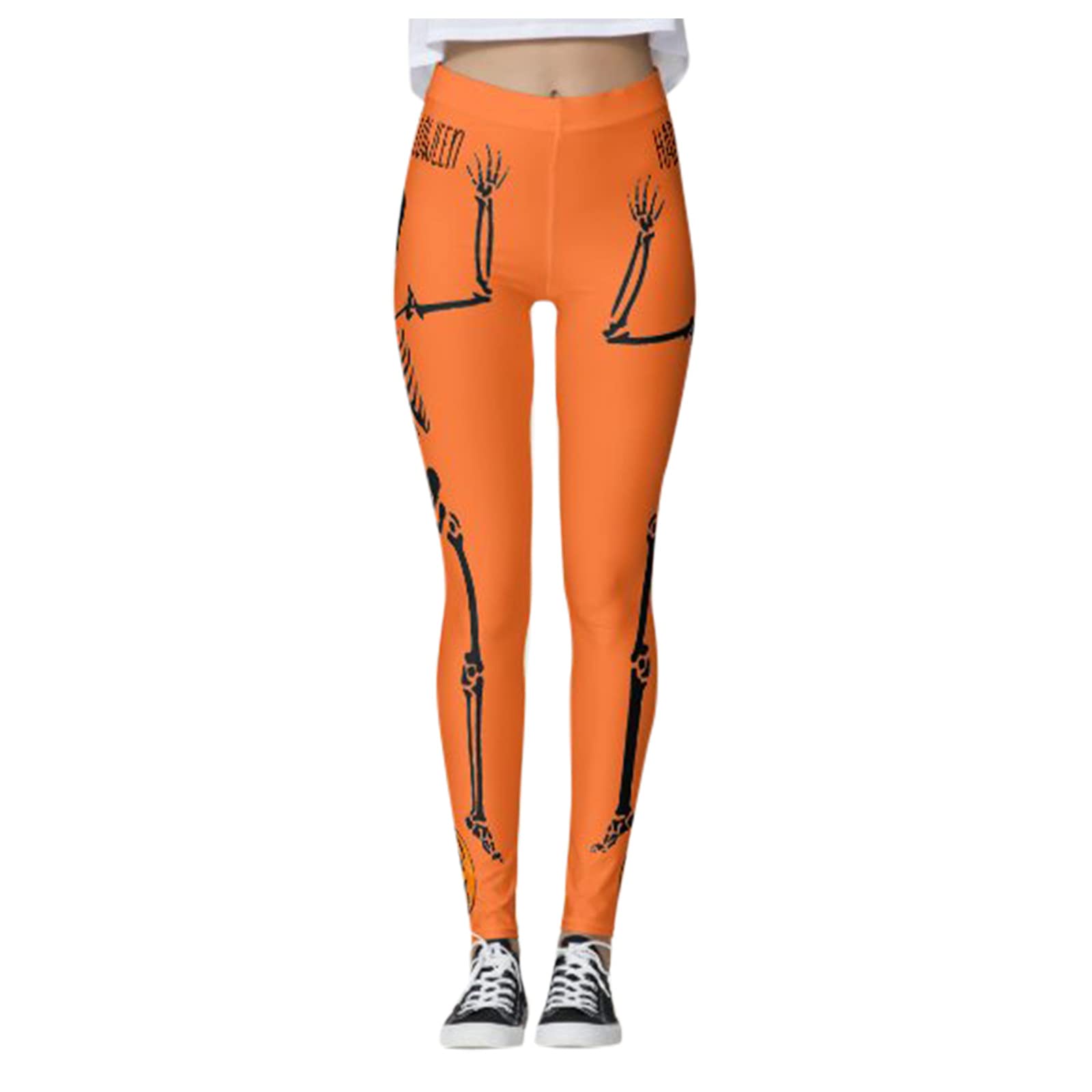 Women's Halloween Pumpkin Skull Print High Waisted Yoga Pants - Fitness, Workout, Running & Gym Leggings for Women - Perfect for Yoga, Exercise, and Casual Wear