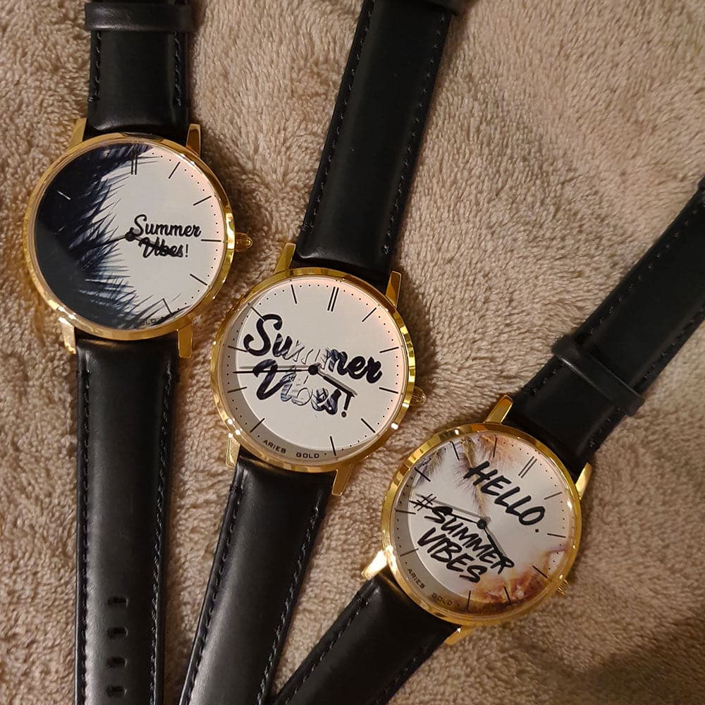 ARIES GOLD Custom Stainless Steel Watch with Leather Strap - Unisex Summer Style for Men & Women | Perfect for Outdoor Activities, Beach Vacations, and Casual Wear
