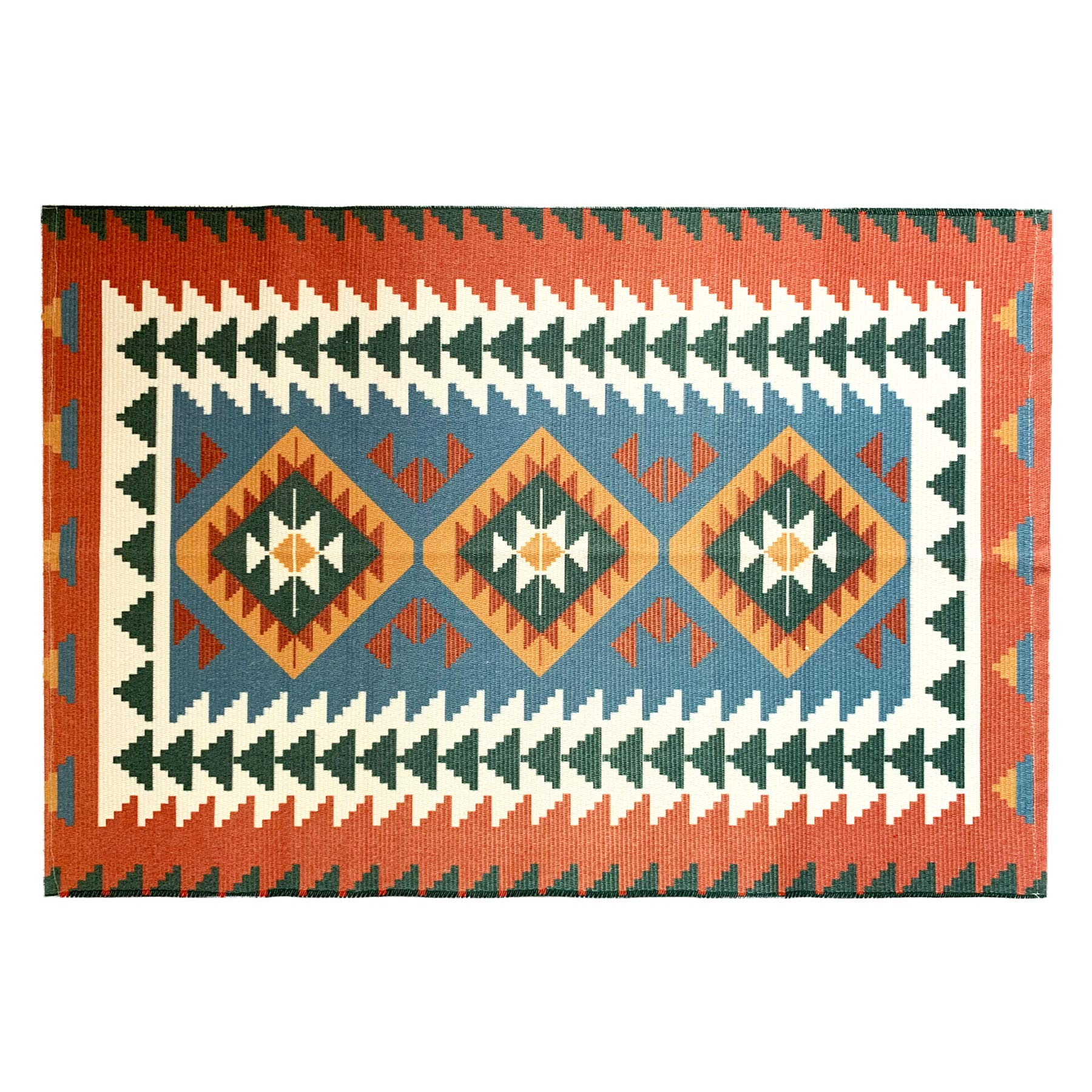 Bohemian Cotton Printed Kilim Rug 2'×3' - Hand Woven Washable Indoor Outdoor Rug for Living Room, Bedroom, Patio & Farmhouse Decor
