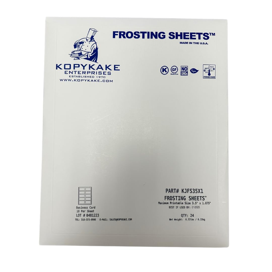Premium Kopykake Frosting Sheets - 24 Edible Icing Paper Sheets (1 Pack) - White Edible Printer Paper for Cake Decorating, Custom Business Cards & Edible Images - Perfect for Birthday Cakes, Wedding Cakes & Cupcake Toppers