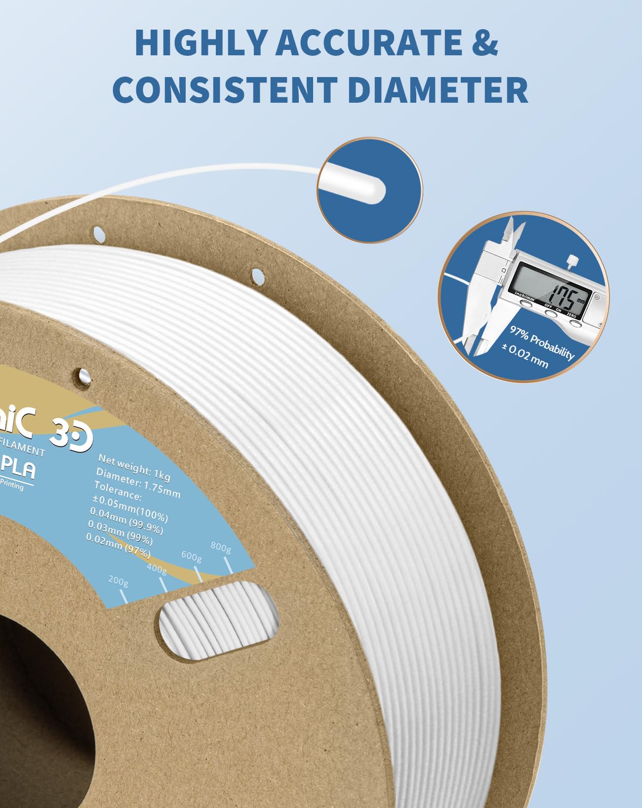 DURAMIC Matte PLA 3D Printer Filament 1.75mm - 2 Pack (1kg Each) White Matte Finish for FDM Printers | High Dimensional Accuracy +/- 0.03mm | Perfect for Miniatures, Cosplay Props & Home Decor Projects