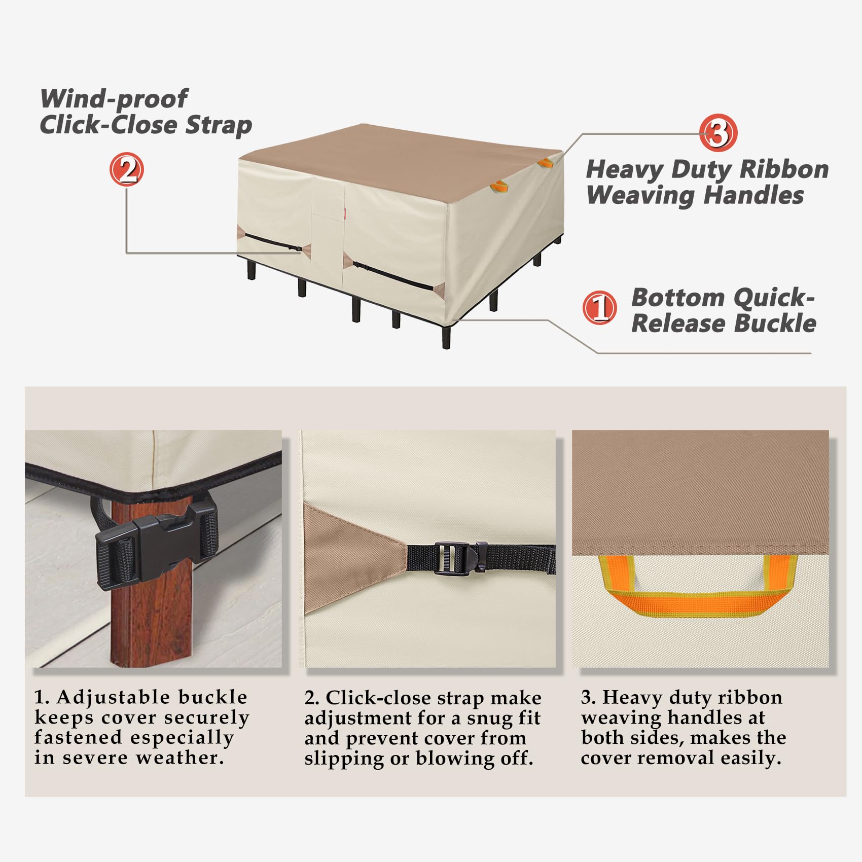 Waterproof 55 x 55 Inch Square Patio Table Cover - Porch Shield Outdoor Dining Furniture Protector for Chairs & Table Set in Light Tan & Khaki - Ideal for Backyard, Deck, and Garden Use