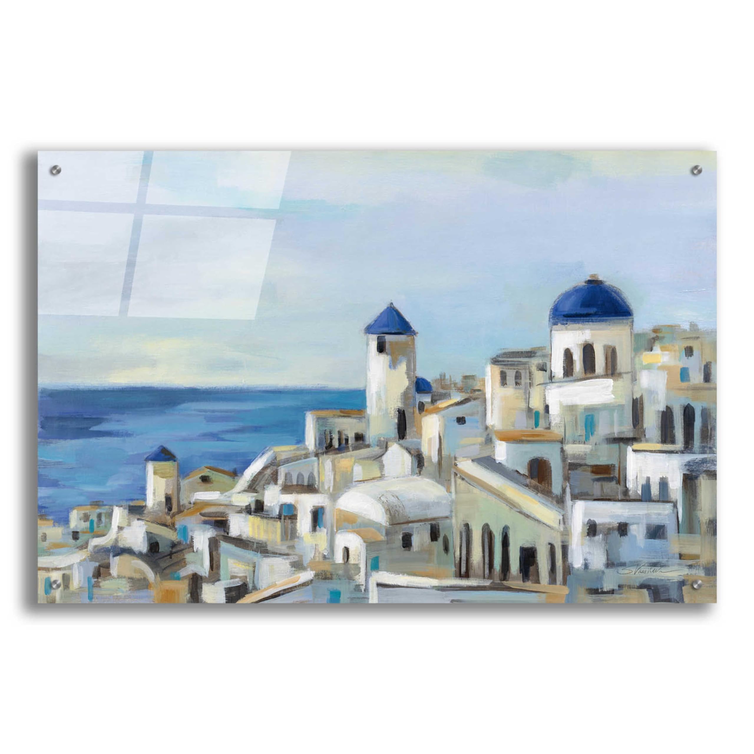 Silvia Vassileva 'Santorini View I' Acrylic Glass Wall Art - 36x24 Inches Modern Home Decor for Living Room, Bedroom & Office