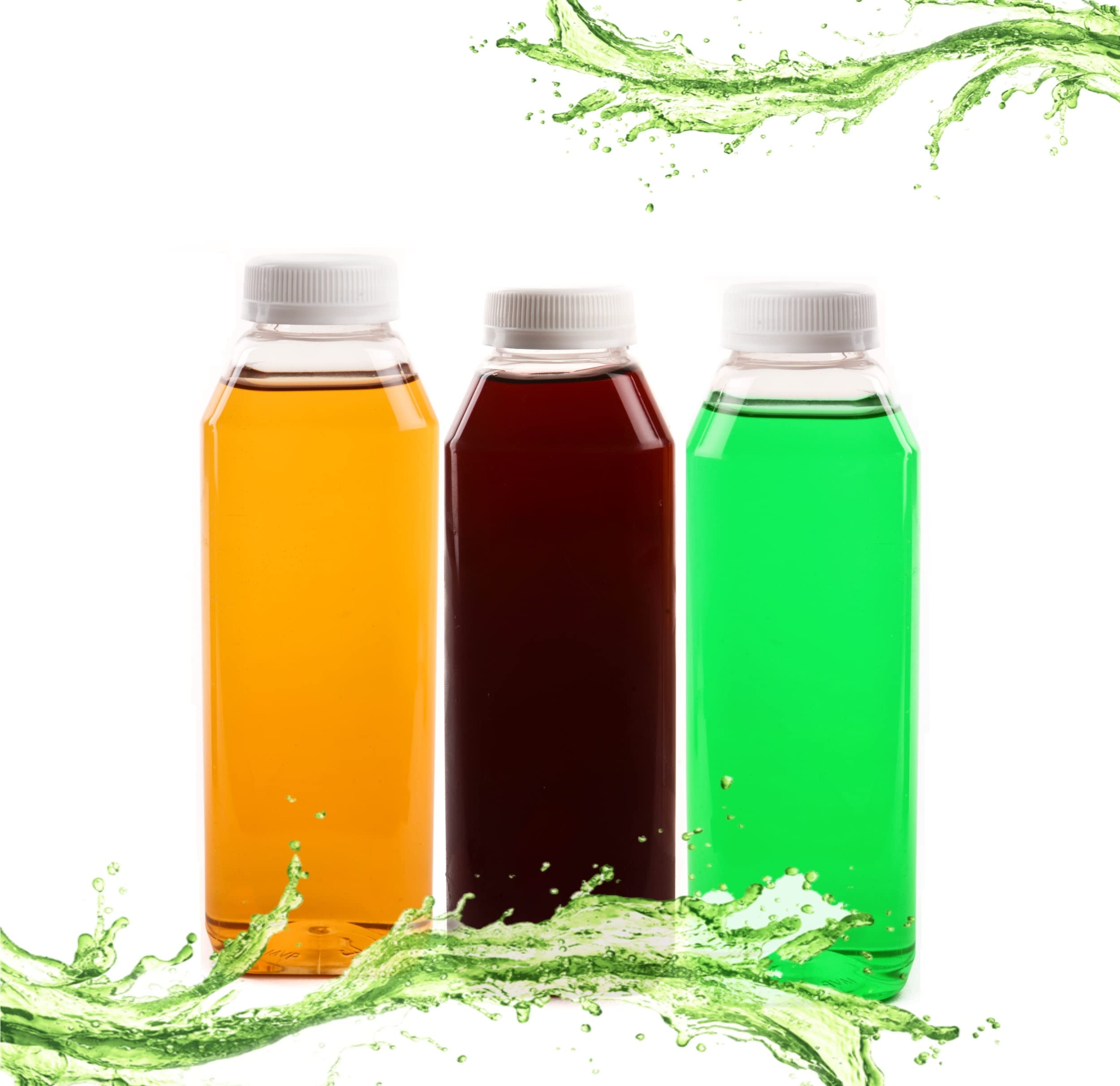 10oz Clear PET Plastic Juice Bottles with Tamper Evident Lids (350ml) - Bulk Disposable Square Smoothie Bottles for Juice, Milk, Juicing, Smoothies, Apple Cider - Reusable Water Bottles for Home, Restaurant, Cafe, Juice Bar, Meal Prep & On-the-Go Hydration (150 Pack, USA Made)