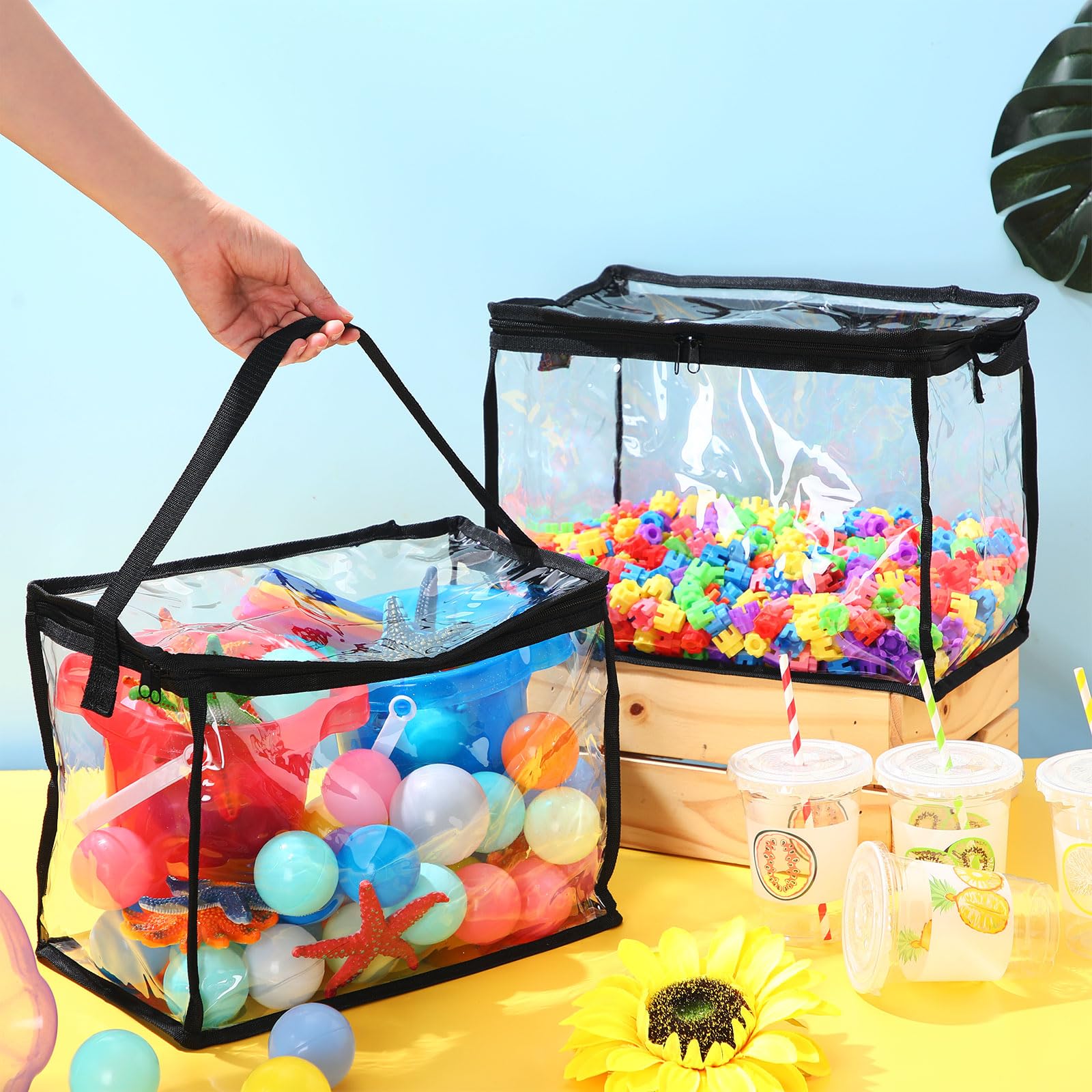 6 Pack Large Clear PVC Toy Storage Bags with Zipper - Waterproof Organizer for Building Blocks, Board Games & Beach Toys | Perfect for Kids Room Organization & Travel Gear Storage