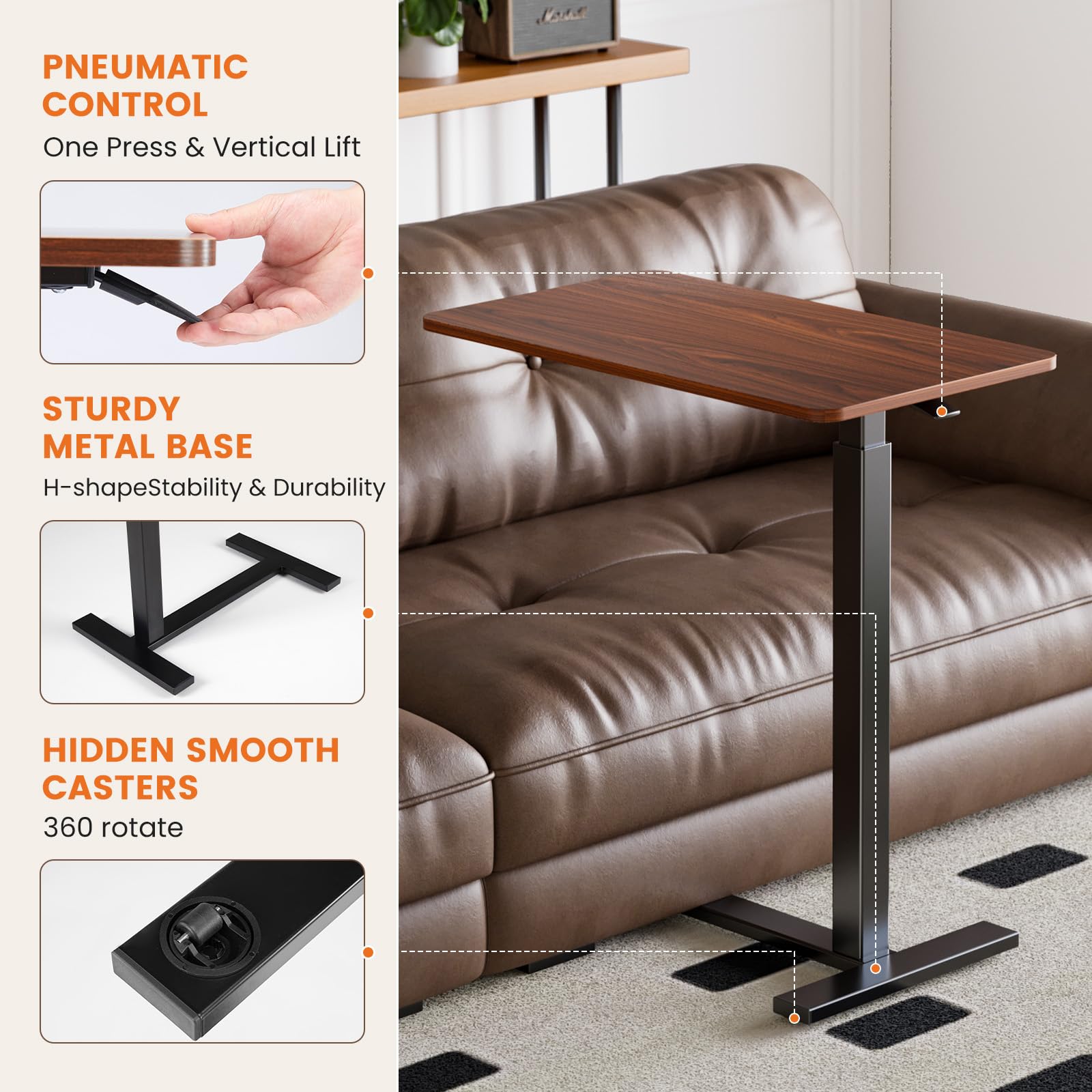 Adjustable Bedside Table & Standing Desk - Portable Laptop Stand for Bed with Wheels, Foldable Computer Cart for Home Office (Brown) | Perfect for Small Spaces, Dorm Rooms & Remote Workstations