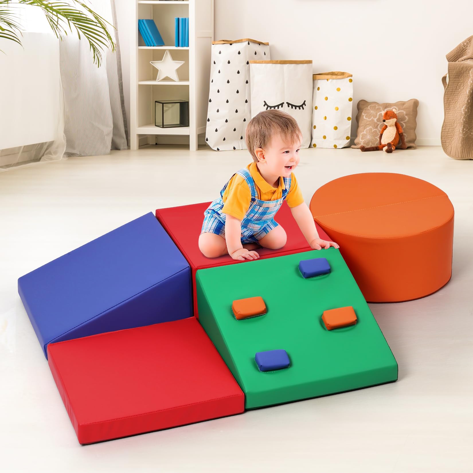 GAOMON Soft Foam Climbing Blocks for Toddlers 1-5 Years - 5PCS Indoor Play Set for Climbing, Crawling & Sliding - Safe Toddler Gym Equipment for Daycare, Preschool & Home Playroom (Non-Slip, Washable)