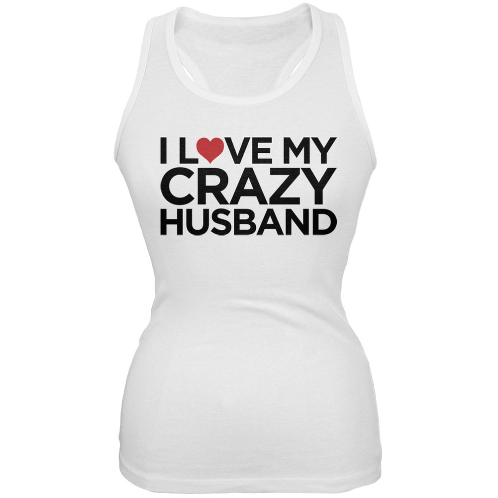 Funny 'I Love My Crazy Husband' White Junior's Soft Tank Top - Large | Perfect for Casual Wear, Gifts & Couples Outfits