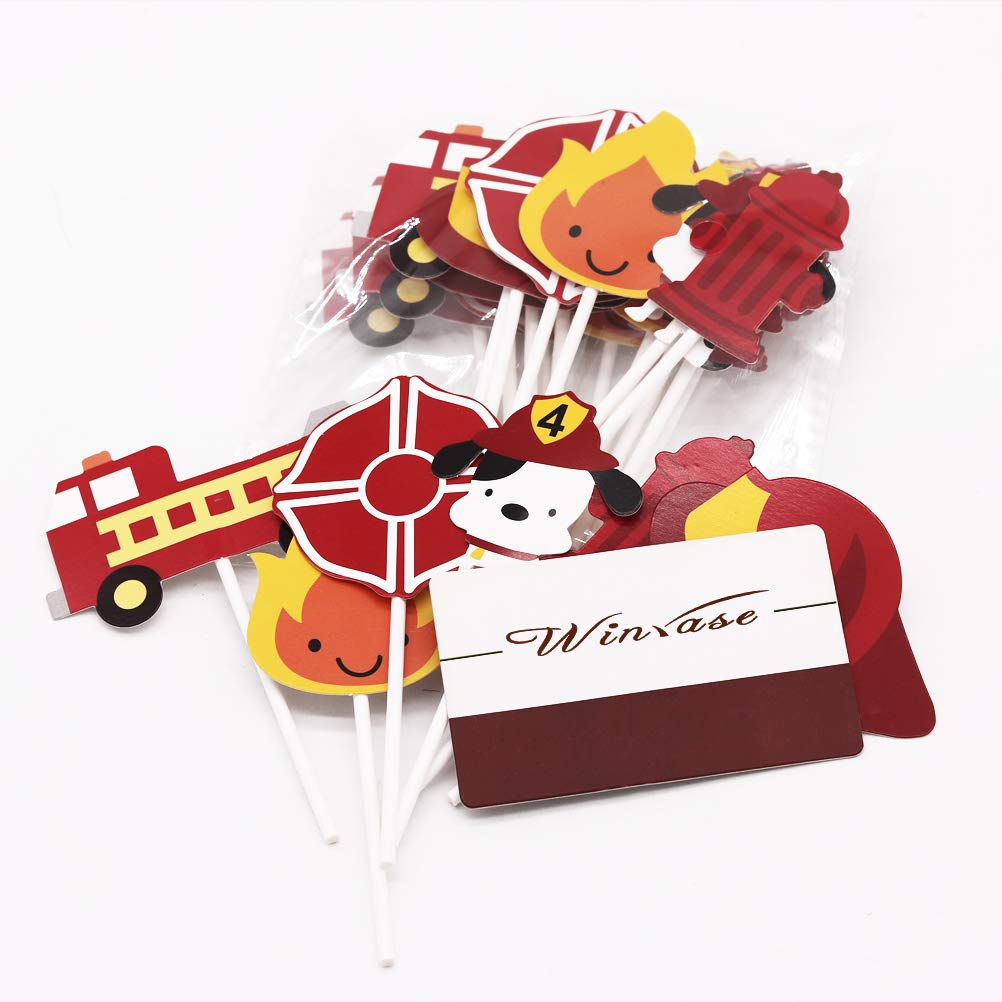 24-Pack Fireman Themed Cupcake Toppers - Fire Truck Design for Kids Birthday Party Decorations | Perfect for Birthday Cakes, Cupcakes, and DIY Party Supplies