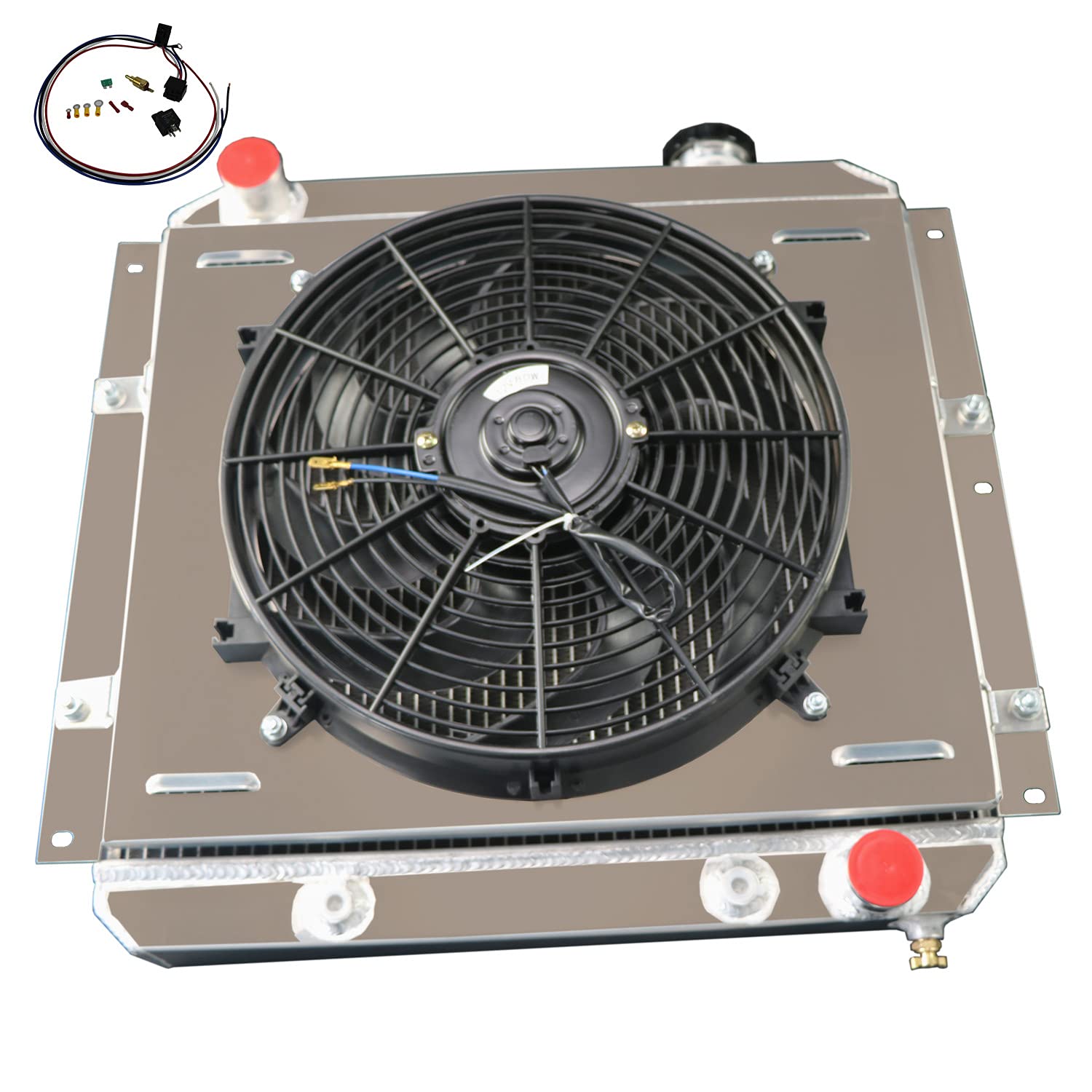 3 Row All Aluminum Radiator with Shroud Fan & Relay Kit for Toyota Land Cruiser FJ40 FJ45 BJ42 BJ60 (1958-1984) - Heavy Duty Cooling Upgrade for Off-Road, Overlanding & Classic Car Restoration