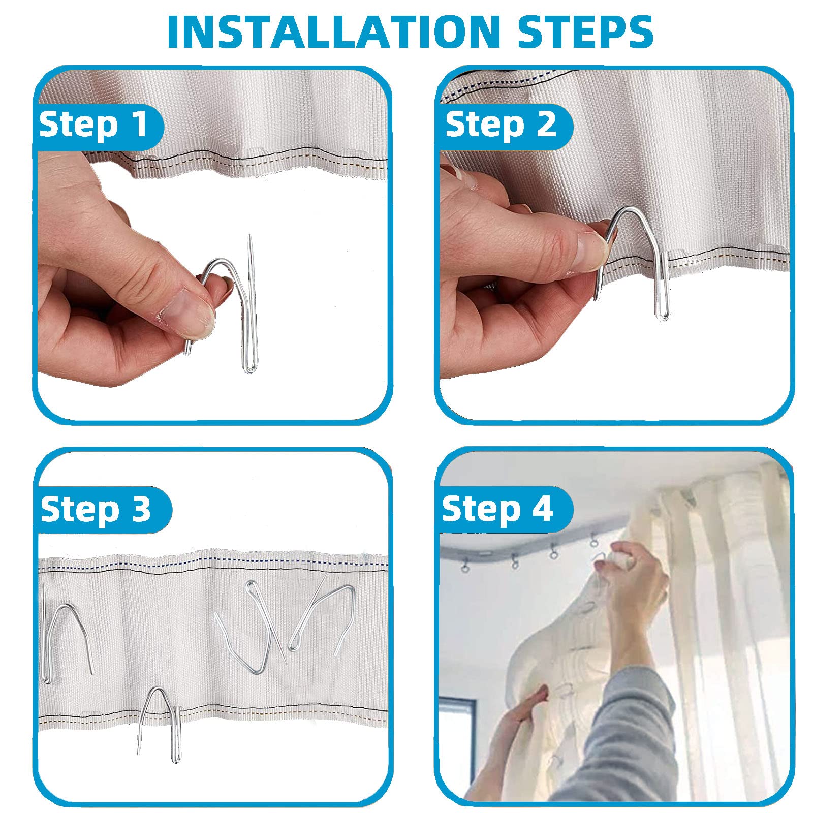 750Pcs Metal Curtain Hooks - Heavy Duty Drapery Hooks for Window, Shower & Door Curtains - Perfect for Home Decor, Bedroom, Bathroom & Living Room