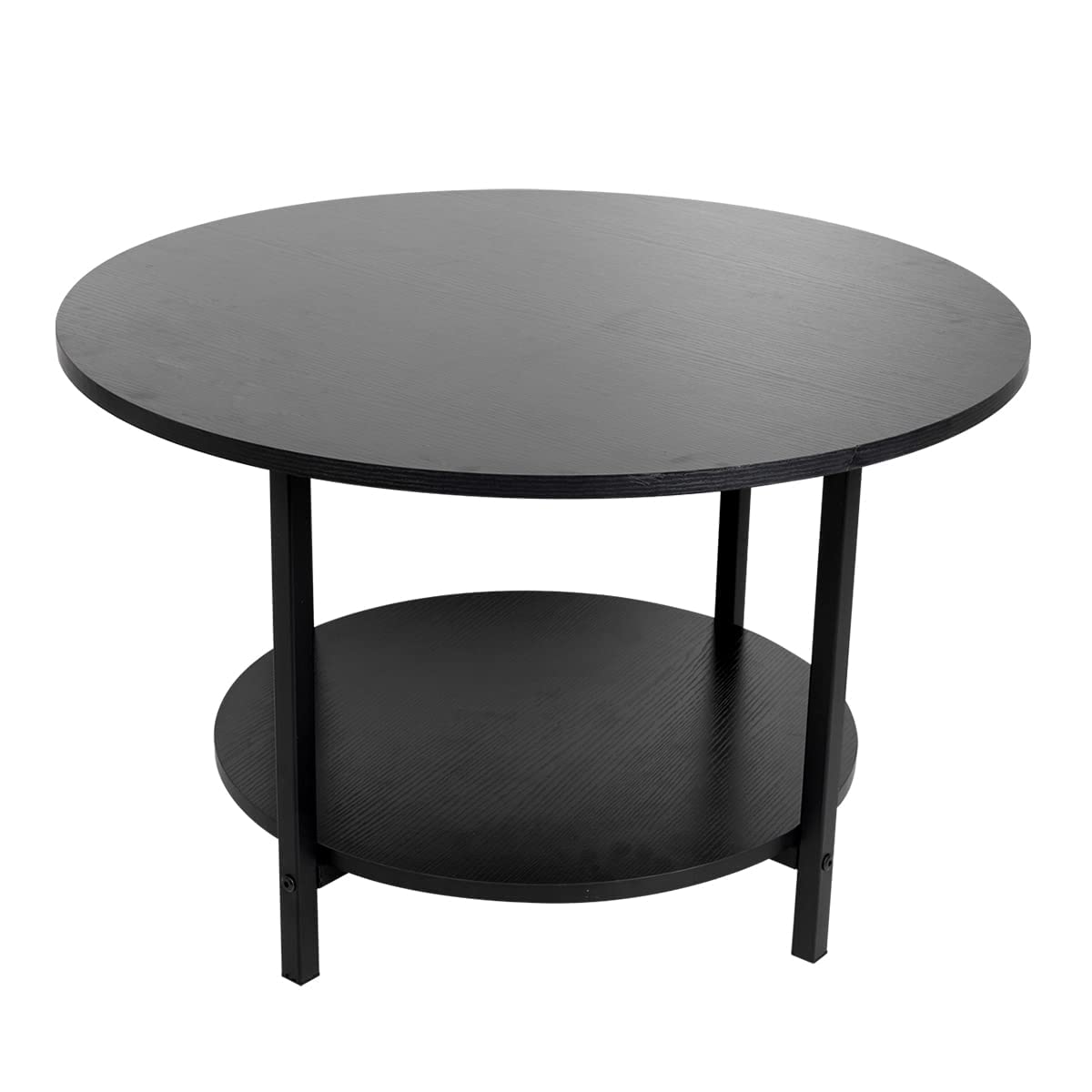 Modern Round Coffee Table - 35.4 Inch Black Wood Top with Metal Legs for Living Room, Office, Balcony | Stylish Sofa Table & Tea Table for Home Decor and Small Spaces
