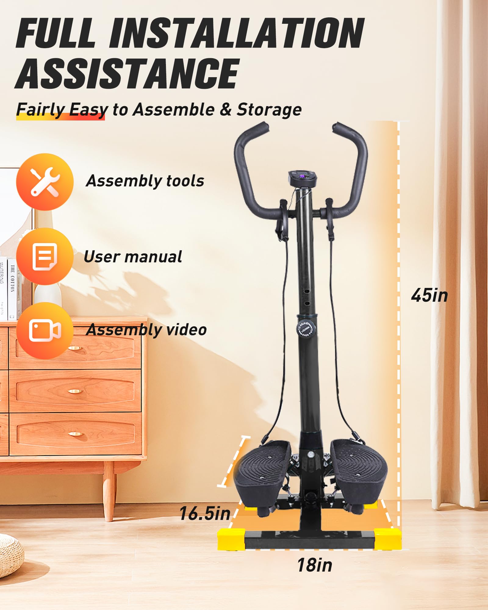 Wonderful Day Stair Stepper Machine for Home Workouts - Twist Stepper with Resistance Bands, LCD Monitor & 300 lbs Weight Capacity | Perfect for Cardio, Leg Toning & Indoor Fitness