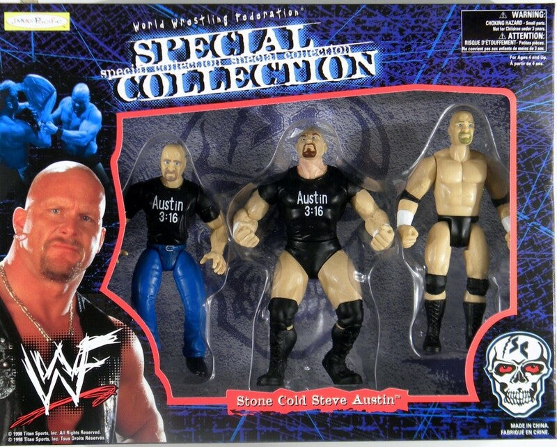 1998 WWF Jakks Pacific Stone Cold Steve Austin Exclusive Action Figure Collectors Box Set - Vintage Wrestling Memorabilia for Display & Gifts
