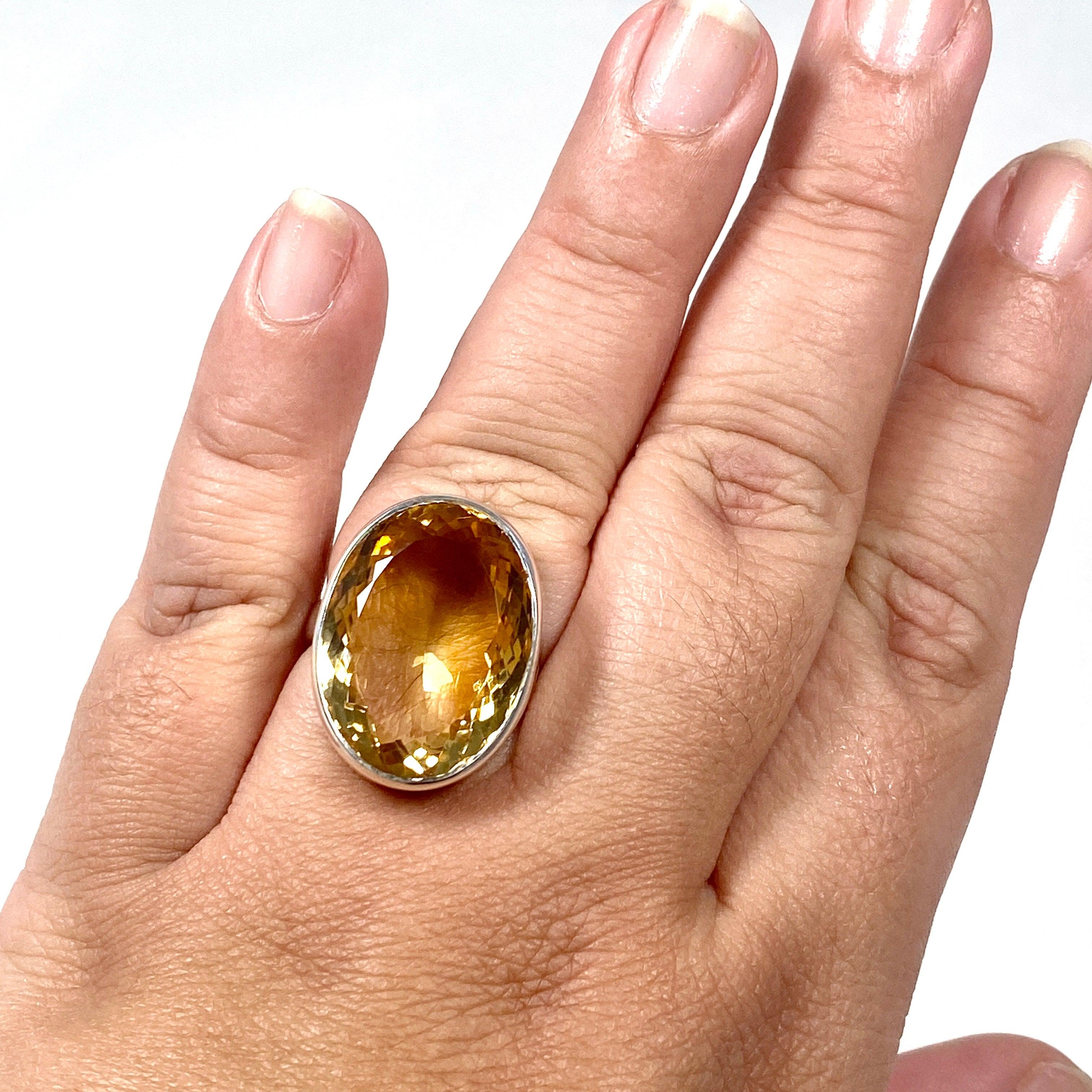 Natural Citrine Faceted Oval Ring - Size 11 - KRGJ2835 - Elegant Jewelry for Women, Perfect for Weddings, Parties & Everyday Wear
