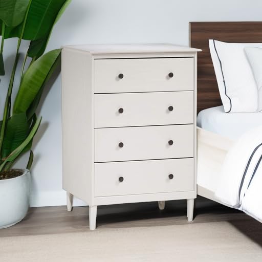 Walker Edison 4-Drawer Tall Wood Dresser - White, Bedroom Storage Organizer for Closet & Hallway | Perfect for Home, Office & Dorm Room Organization