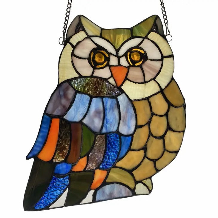 Handmade Stained Glass Hoot Owl Wall Decor - Colorful Owl Art for Home & Garden - Perfect for Windows, Gifts, and Nursery Decor