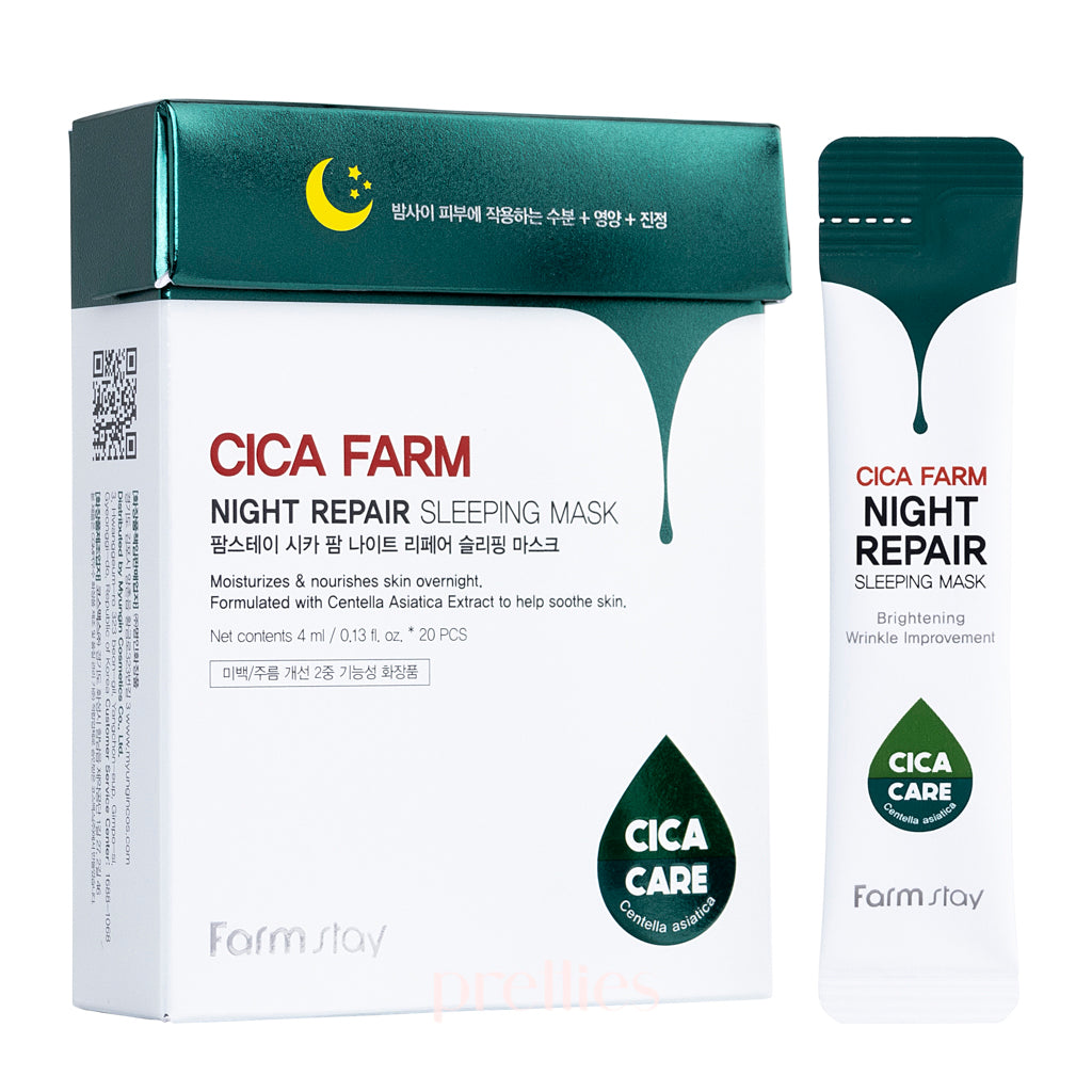 Farmstay Cica Farm Night Repair Sleeping Mask - 4ml x 20pcs - Korean Skincare for Overnight Hydration & Skin Barrier Repair - Perfect for Dry Skin & Nighttime Routine