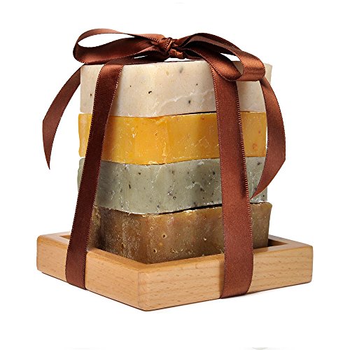 Kindred Essence 5-Piece Handmade Organic Shea Butter Soap Gift Set with Wooden Soap Dish - Natural Skincare for Men | Perfect for Gifts, Spa Days & Luxury Bath Time