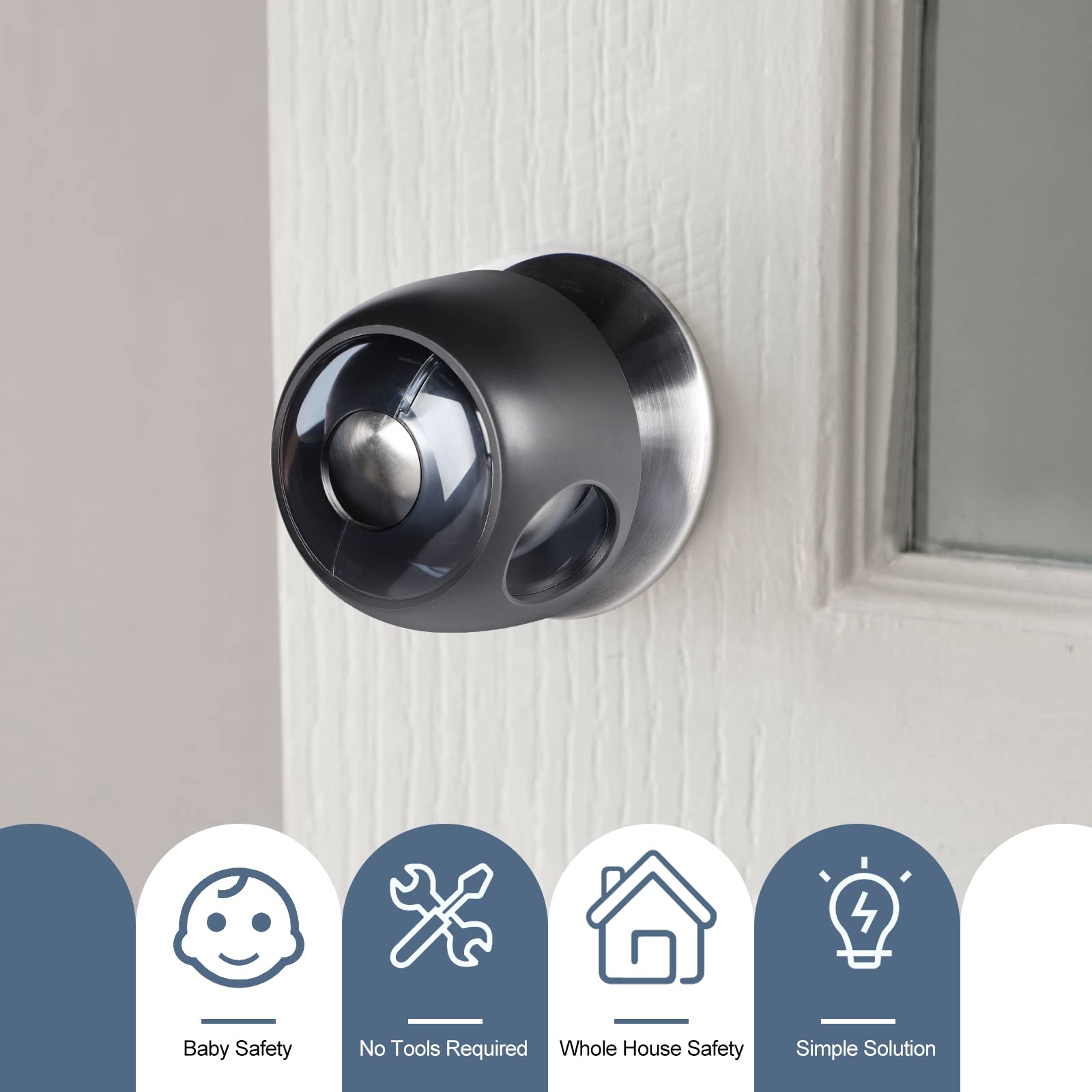 Child Proof Door Knob Covers - 4 Pack Clear Black for Baby Safety at Home