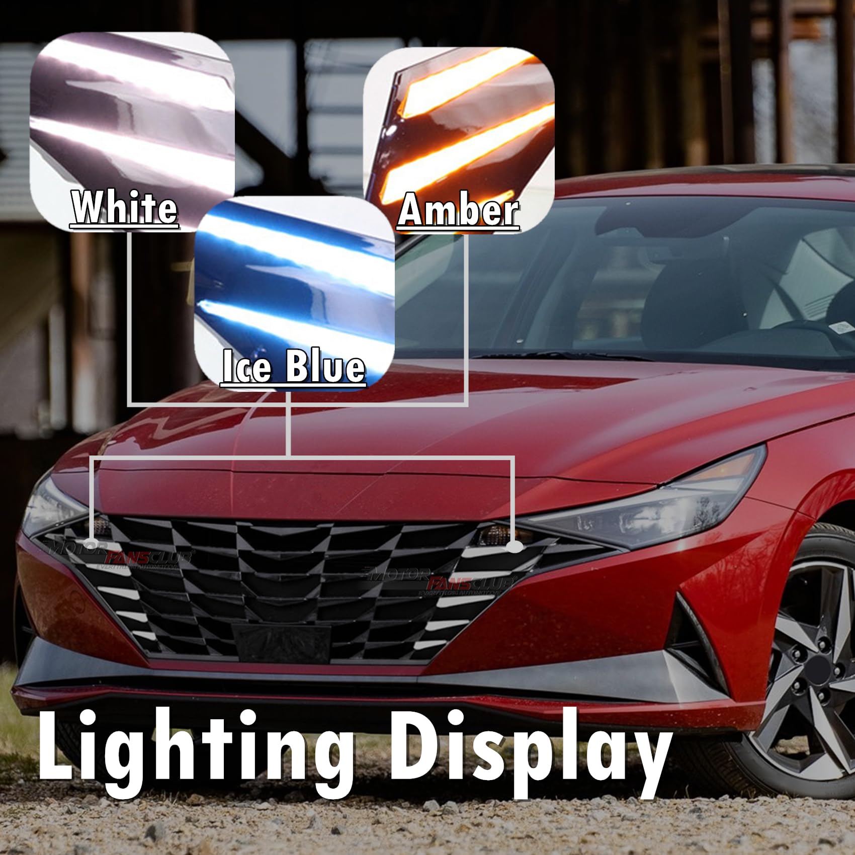 MotorFansClub 3 Colors LED Daytime Running Lights for Hyundai Elantra 2021-2023 - DRL & Turn Signal Compatible with 1.5L Engine - Enhance Visibility & Style for Day & Night Driving