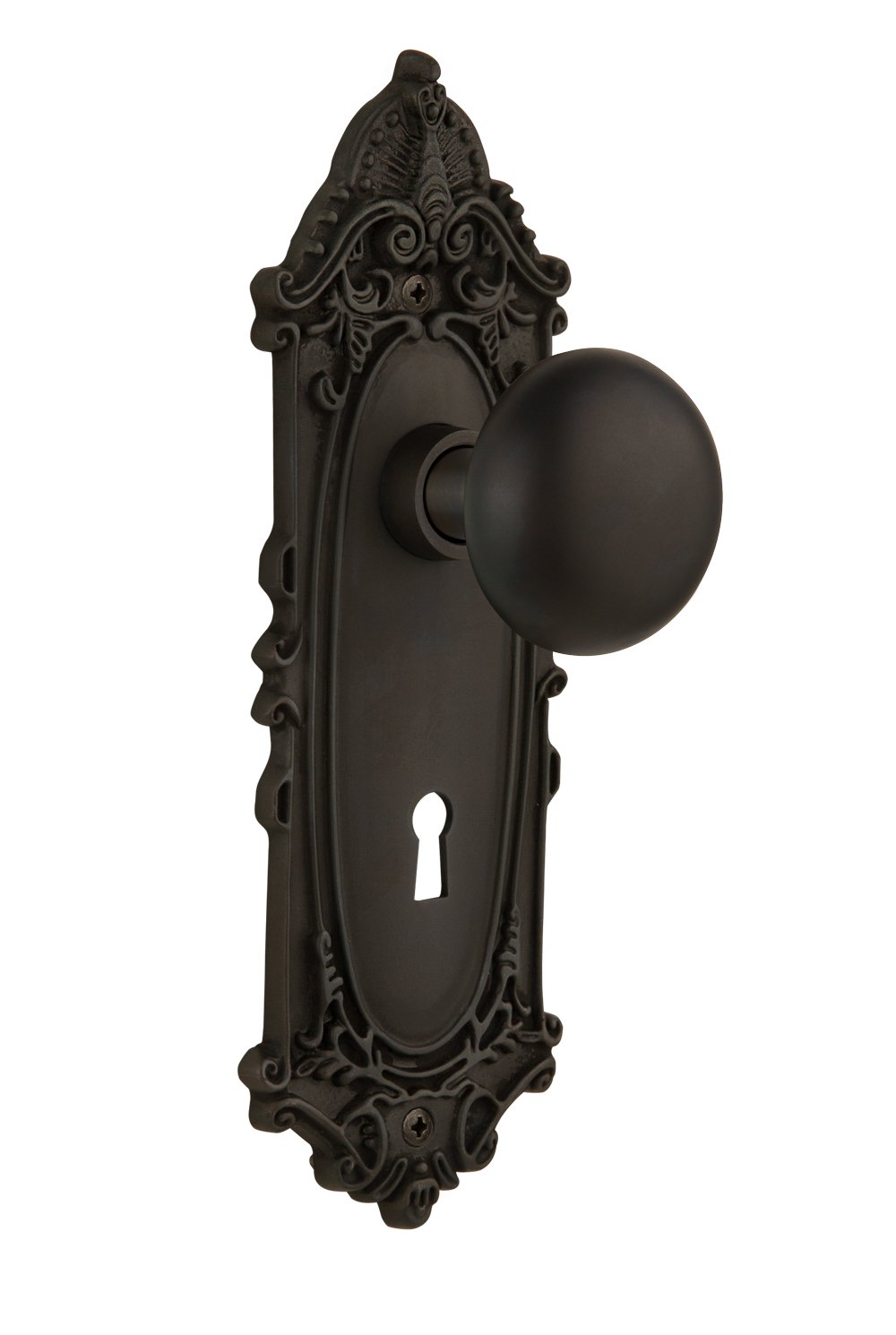 Vintage Victorian Keyhole Plate with New York Knob - Oil-Rubbed Bronze Mortise Lock for Classic Home Restoration | Perfect for Doors, Cabinets & Antique Furniture