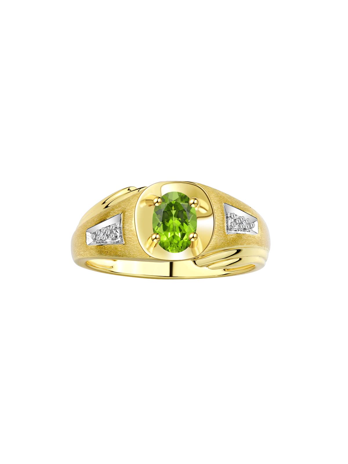 Rylos Men's Classic Designer 8X6MM Oval Gemstone & Diamond Ring - Yellow Gold Plated Silver Birthstone Ring for Men (Sizes 8-13) | Perfect for Weddings, Anniversaries & Special Occasions