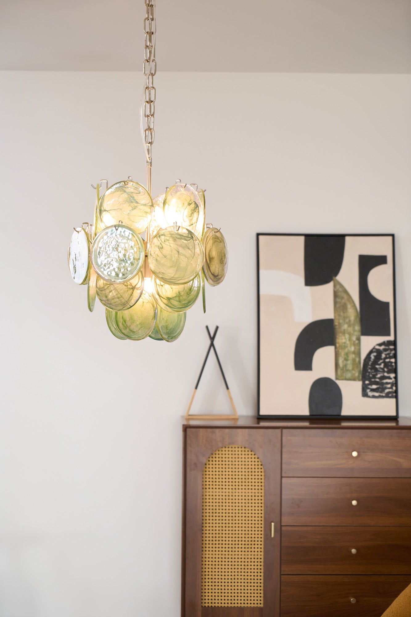 Lunaria Disc Murano Glass Chandelier - Elegant Italian Handmade Lighting Fixture for Dining Room, Living Room & Bedroom Decor