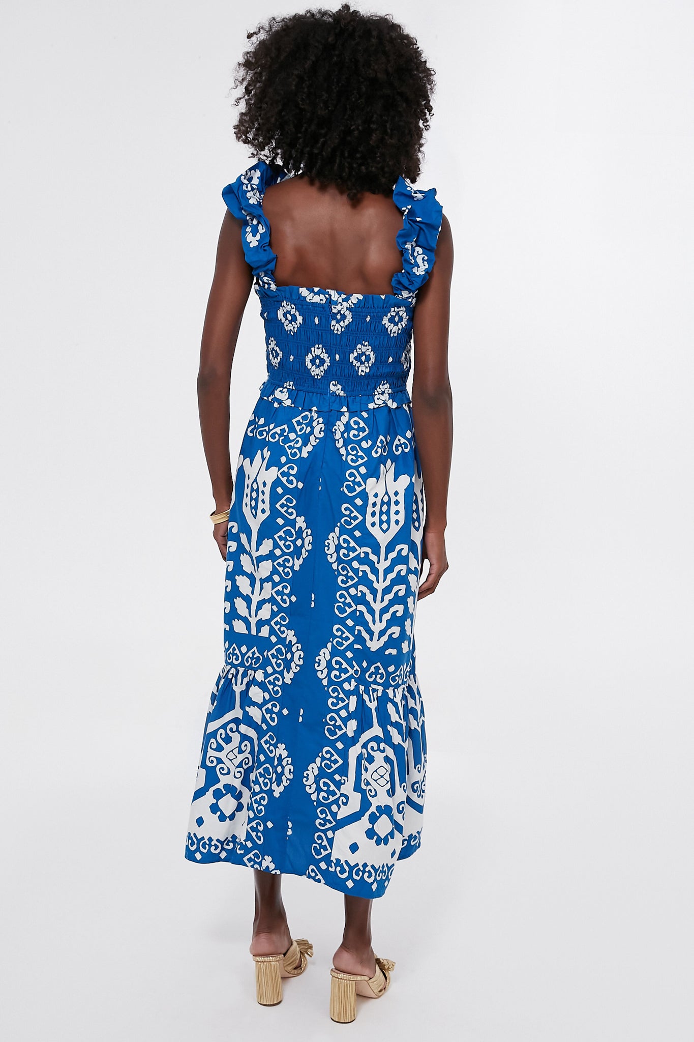 Blue Sonia Print Sleeveless Smocked Dress for Women - Summer Casual Flowy Midi Dress for Beach, Party & Vacation