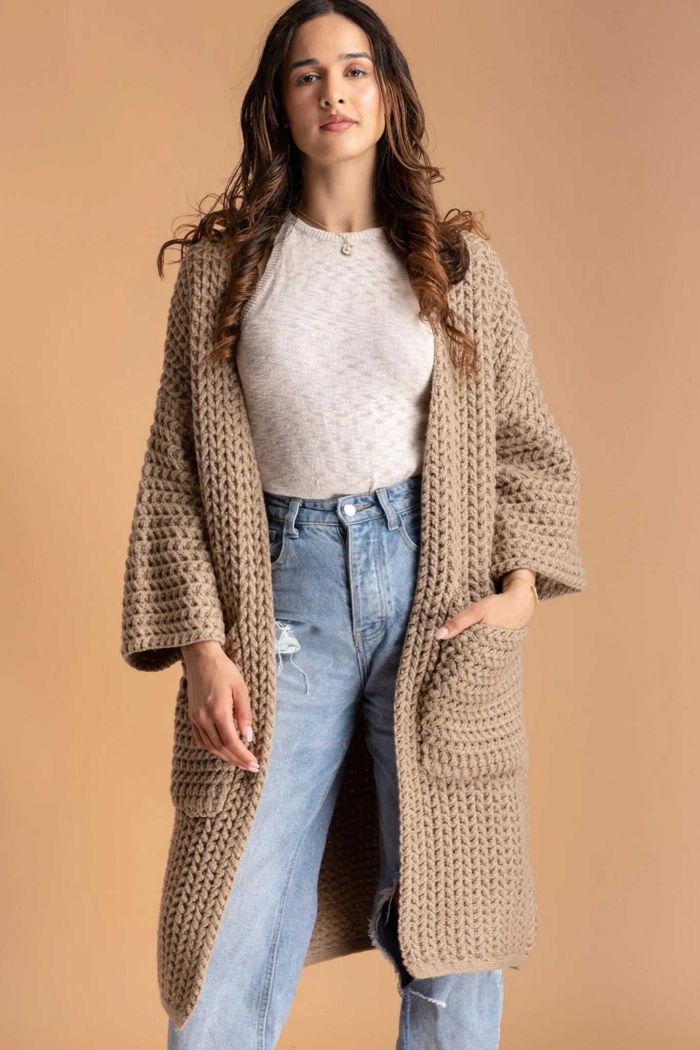 Women's Long Sleeve Kimono Cable Knit Cardigan Sweater - Cozy Fall Winter Wrap for Casual Outfits & Layering