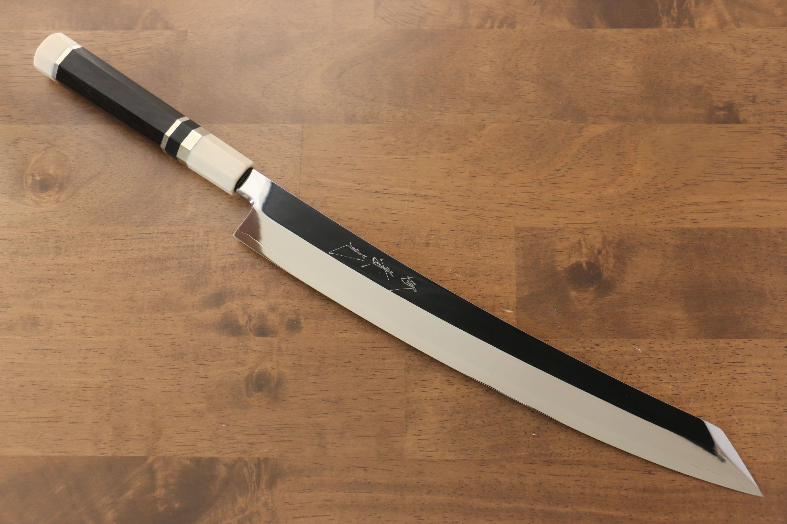 Premium Jikko Silver Steel No.3 Kiritsuke Yanagiba Knife 330mm - Mirror Polished Blade with Ebony Wood & Ring Handle - Perfect for Sushi, Sashimi & Japanese Cuisine Preparation