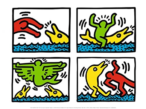 Keith Haring Pop Shop Quad V Poster Print - 16x12 Inches - Vibrant Wall Art for Bedroom, Living Room & Office Decor