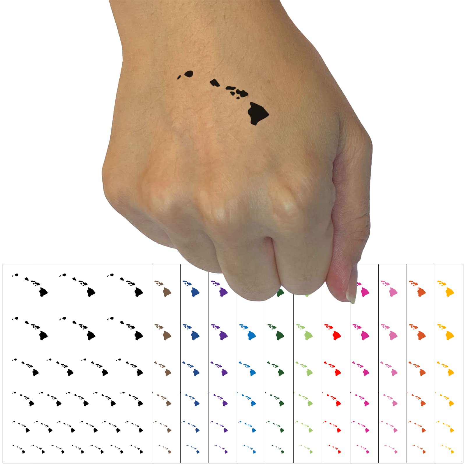 Hawaii State Silhouette Temporary Tattoo - Waterproof Fake Body Art Sticker Set - Black (1 Sheet) - Perfect for Beach Parties, Festivals & Vacation Souvenirs