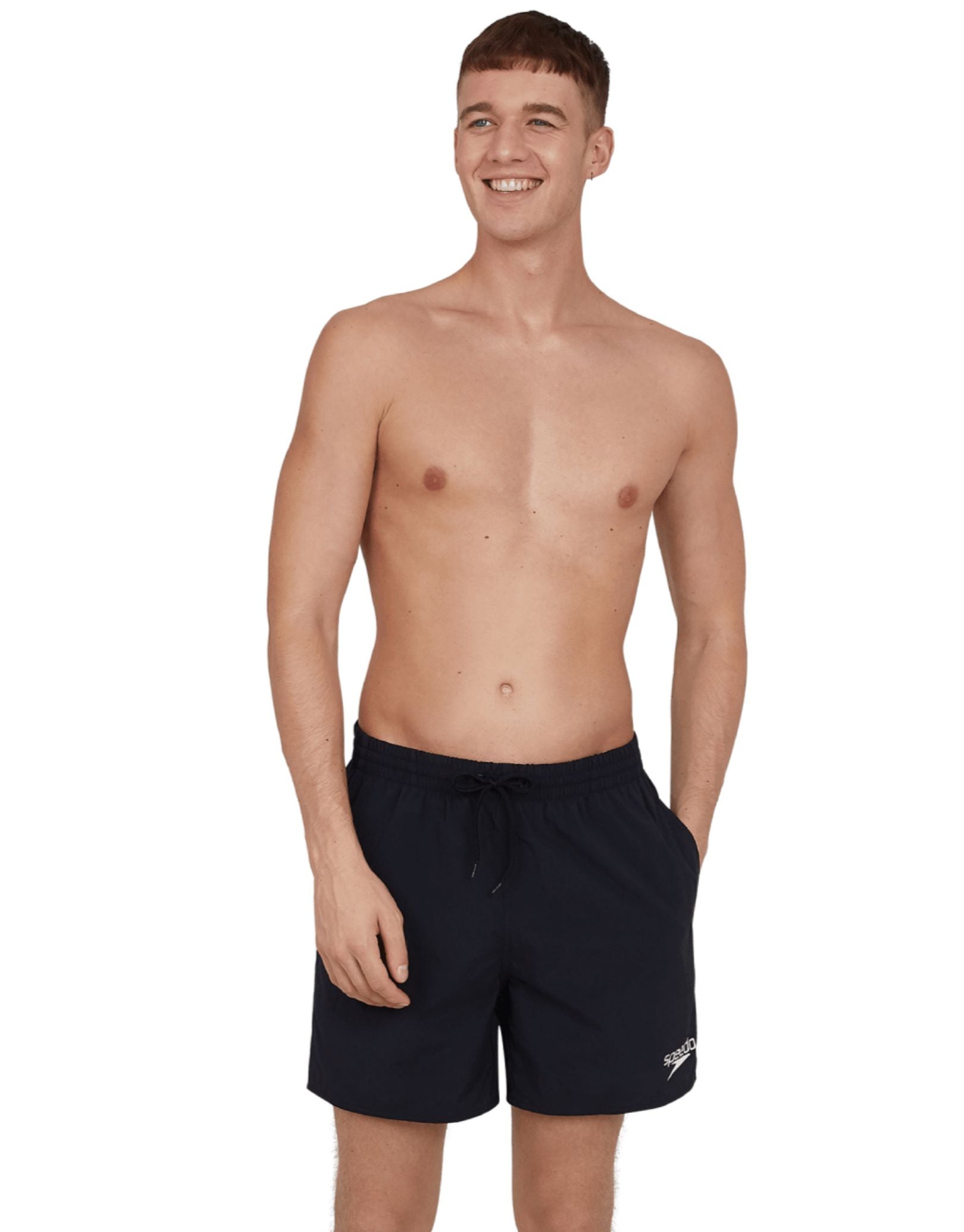 Essentials 16 Water Shorts for Men - Quick-Dry Swim Trunks with Mesh Lining - Perfect for Swimming, Beach, Pool & Summer Activities - Black