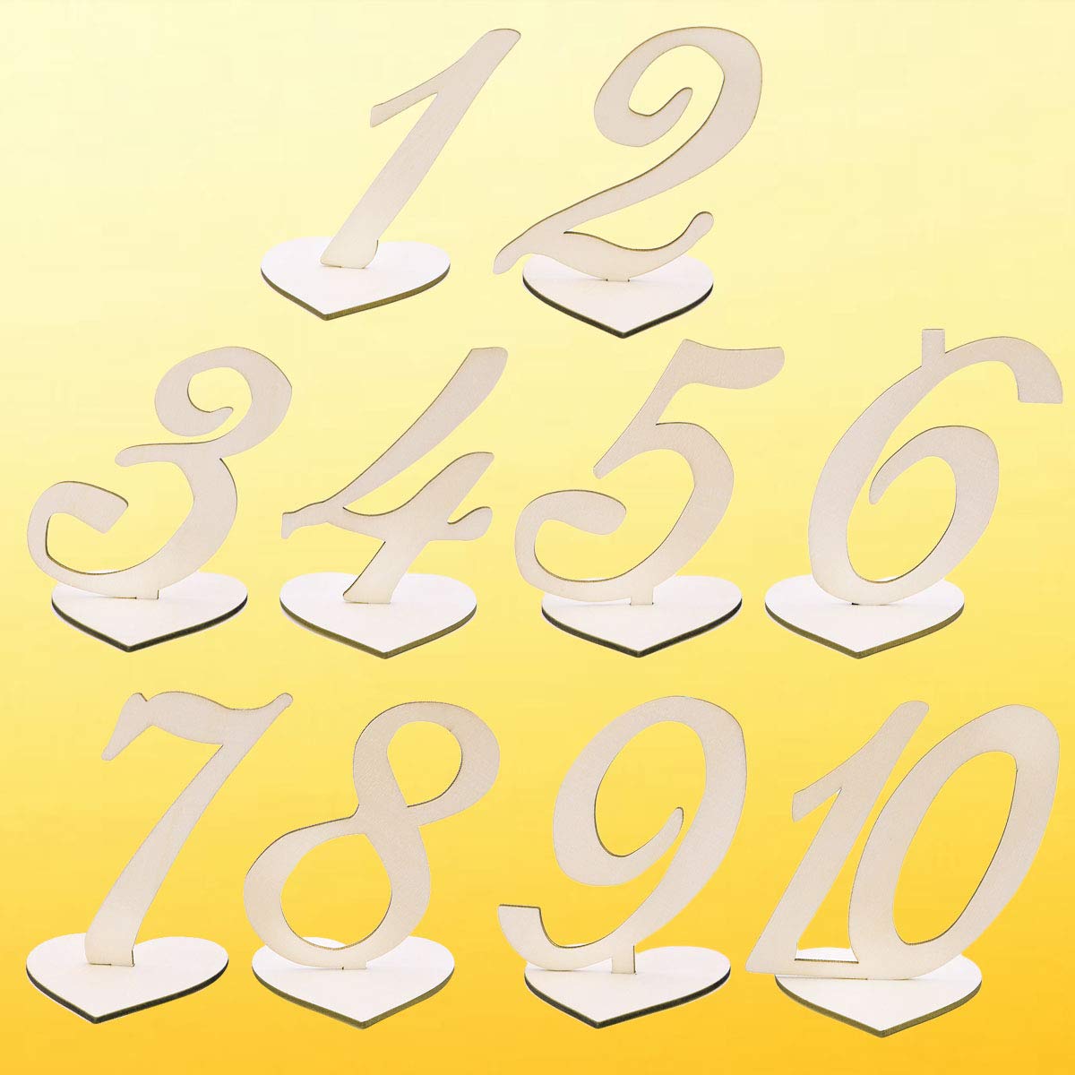 10pcs 1-10 Wooden Table Numbers with Heart-Shaped Holder Base - Elegant Wedding, Birthday Party Decorations - Perfect for Table Setting, Reception, and Special Events