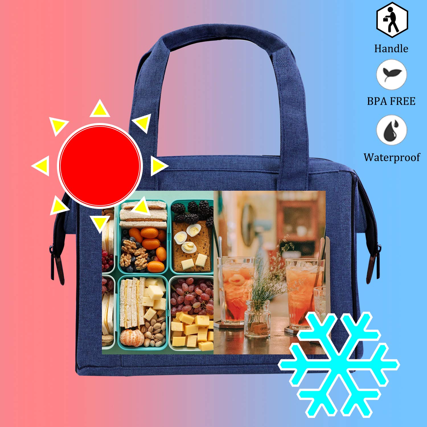 **Insulated Lunch Bag for Work & Outdoor - Reusable Lunch Box for Women & Men, Leak-Proof & Eco-Friendly (Blue) - Perfect for Office, School, Picnics & Travel**
