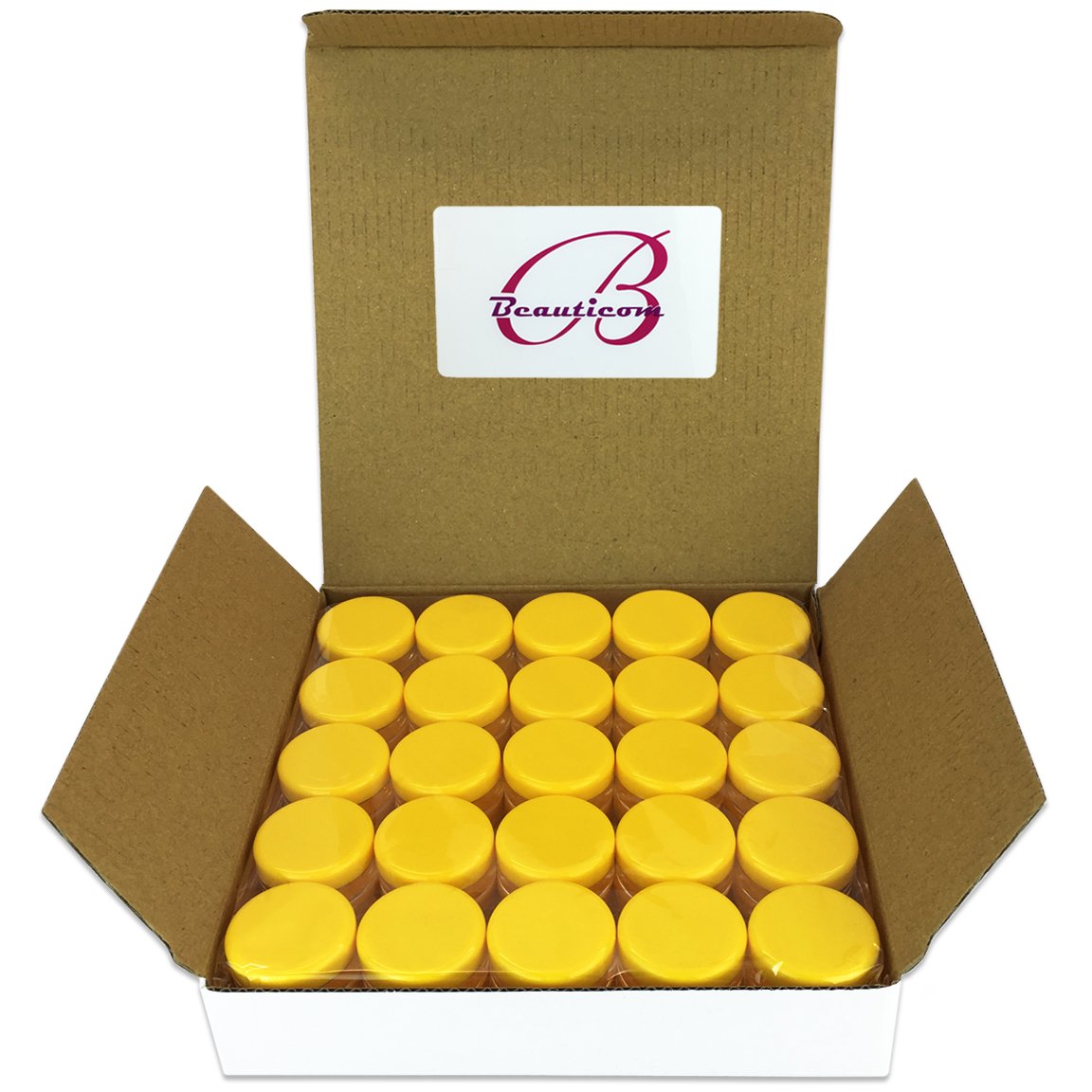 Beauticom 50-Pack 5g/5ml Clear Round Acrylic Jars with Yellow Lids - Perfect for Cosmetics, Lotions, Creams, Makeup, Beads, Charms & DIY Crafts - Ideal for Home Organization, Travel Containers & Small Item Storage