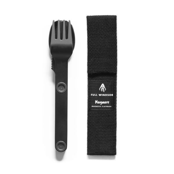 Premium Full Windsor Magware Magnetic Flatware Set - Single Black Utensils for Camping, Travel & Outdoor Dining