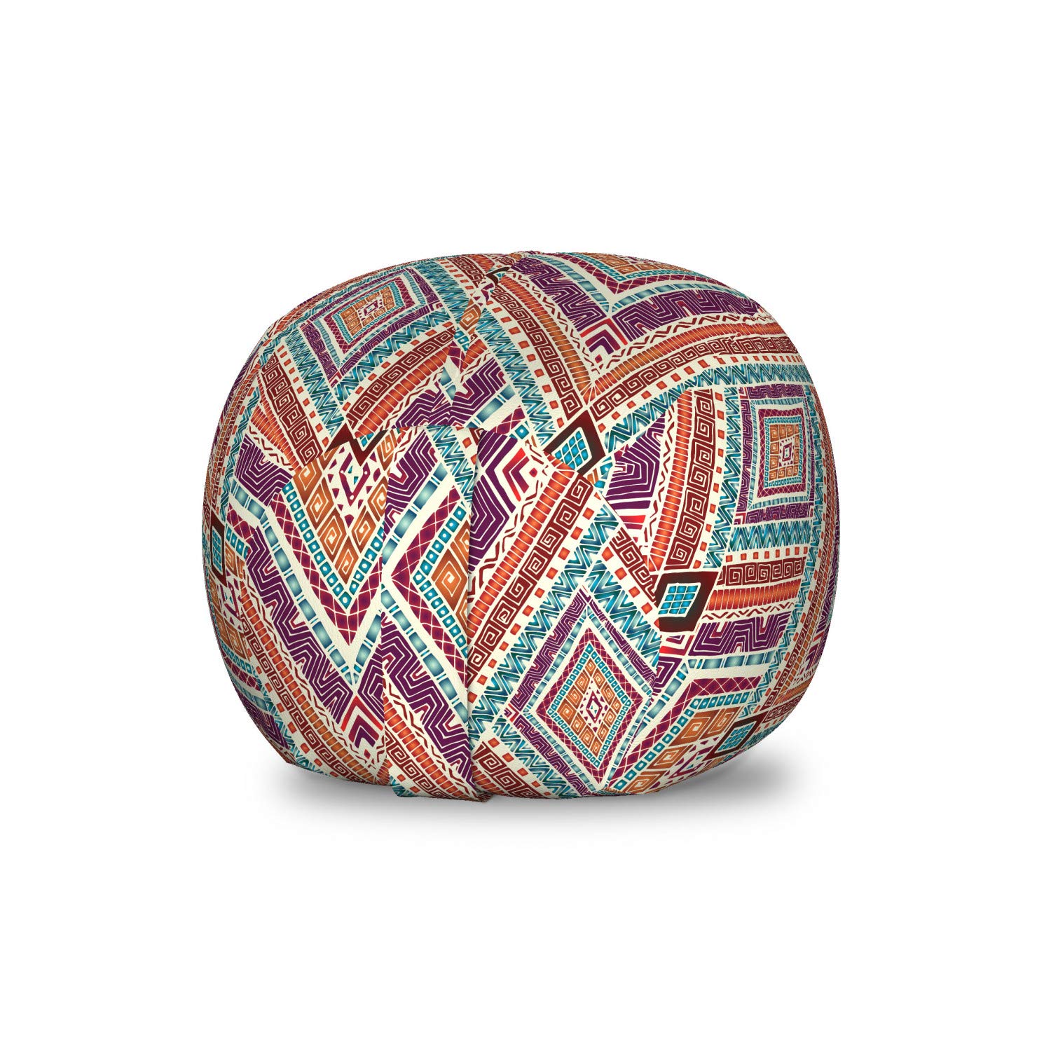 Ambesonne Ethnic Toy Storage Bag Chair - Colorful Rhombus Zigzag Spiral Pattern, Washable Stuffed Animal Organizer for Kids Room, Small Multicolor Ottoman (Perfect for Nursery, Playroom & Bedroom Organization)