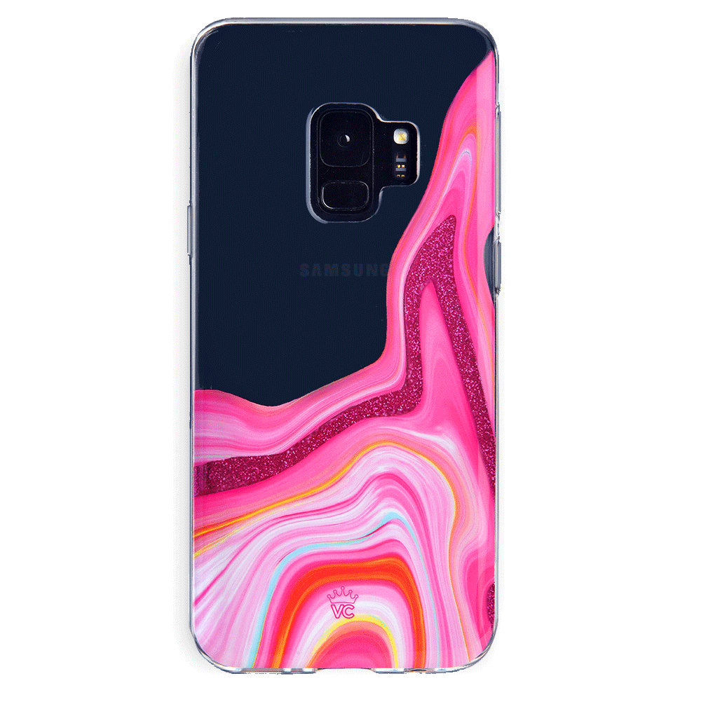 Pink Geode Glitter Samsung Phone Case - Protective Cover for Samsung Galaxy S21/S20/Note 20 - Trendy Sparkle Design for Women & Girls - Perfect for Daily Use, Parties & Gifts