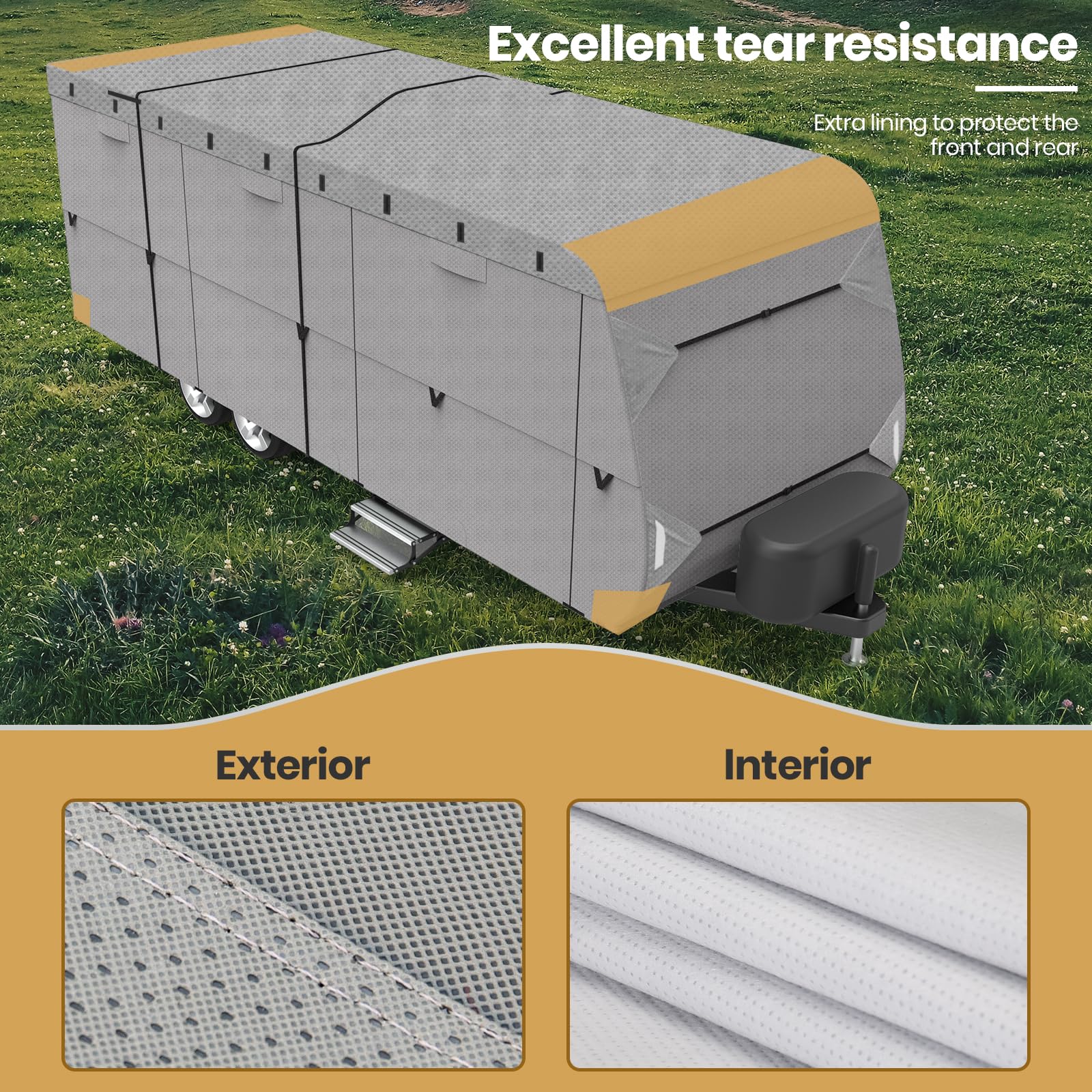 20'-22' RV Cover Windproof 5-Layer Camper Cover with Tire Covers - for Travel Trailers & Outdoor Protection