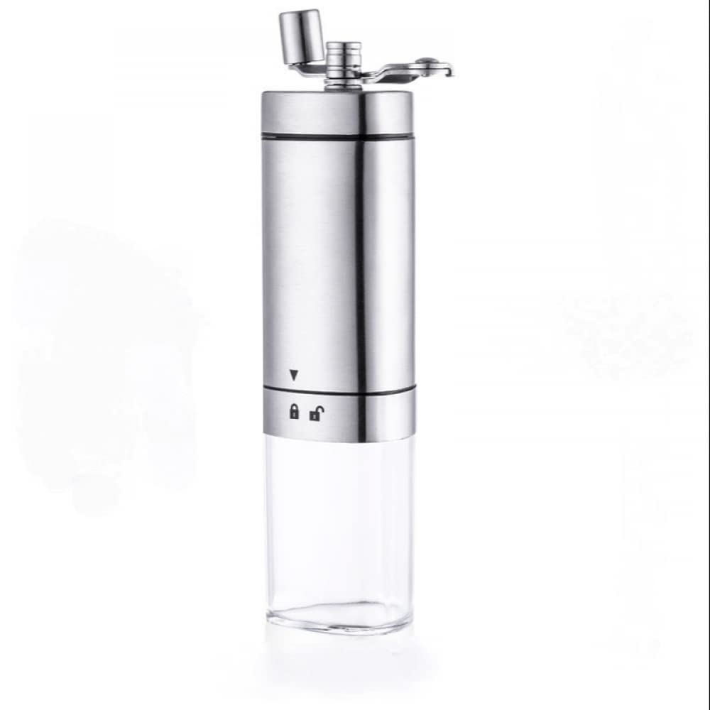 LPY Manual Hand Crank Coffee Grinder - Adjustable Ceramic Burr Mill, Portable Triangle Folding Design for Travel, Camping & Home Brewing - Detachable Storage Container for Fresh Ground Coffee Powder (Silver)