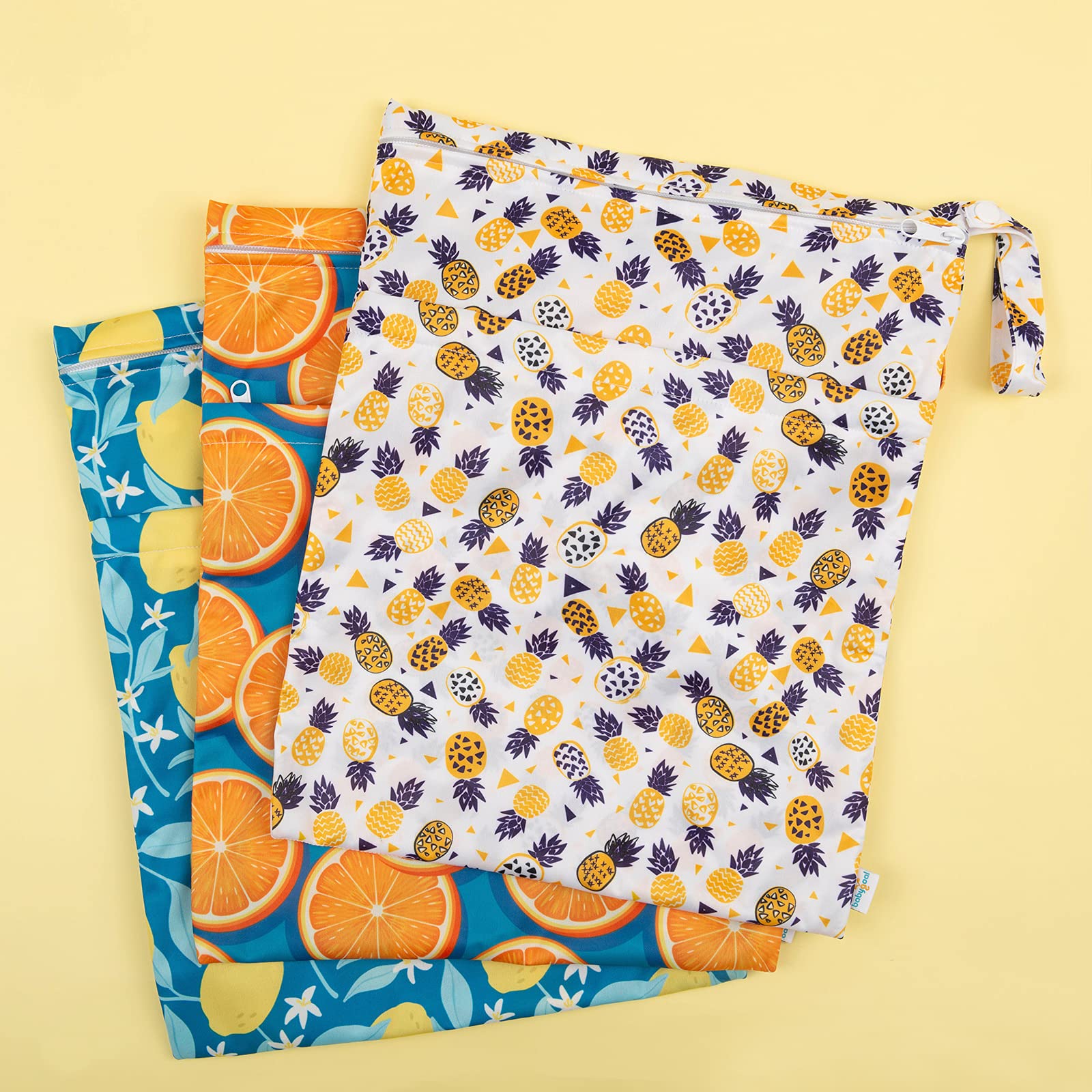 Babygoal Wet Dry Bags for Diapers - Reusable Waterproof Travel Organizer for Baby Clothes, Swimsuits & Wet Items - 3 Pack with Dual Zippered Pockets - Perfect for Nursery, Beach, Pool, Gym & Daycare Use